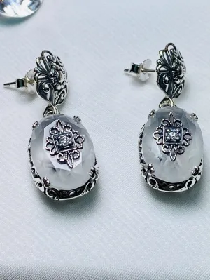 Camphor Earrings, Sterling Silver Embellishment, Vintage Edwardian Jewelry #E70e
