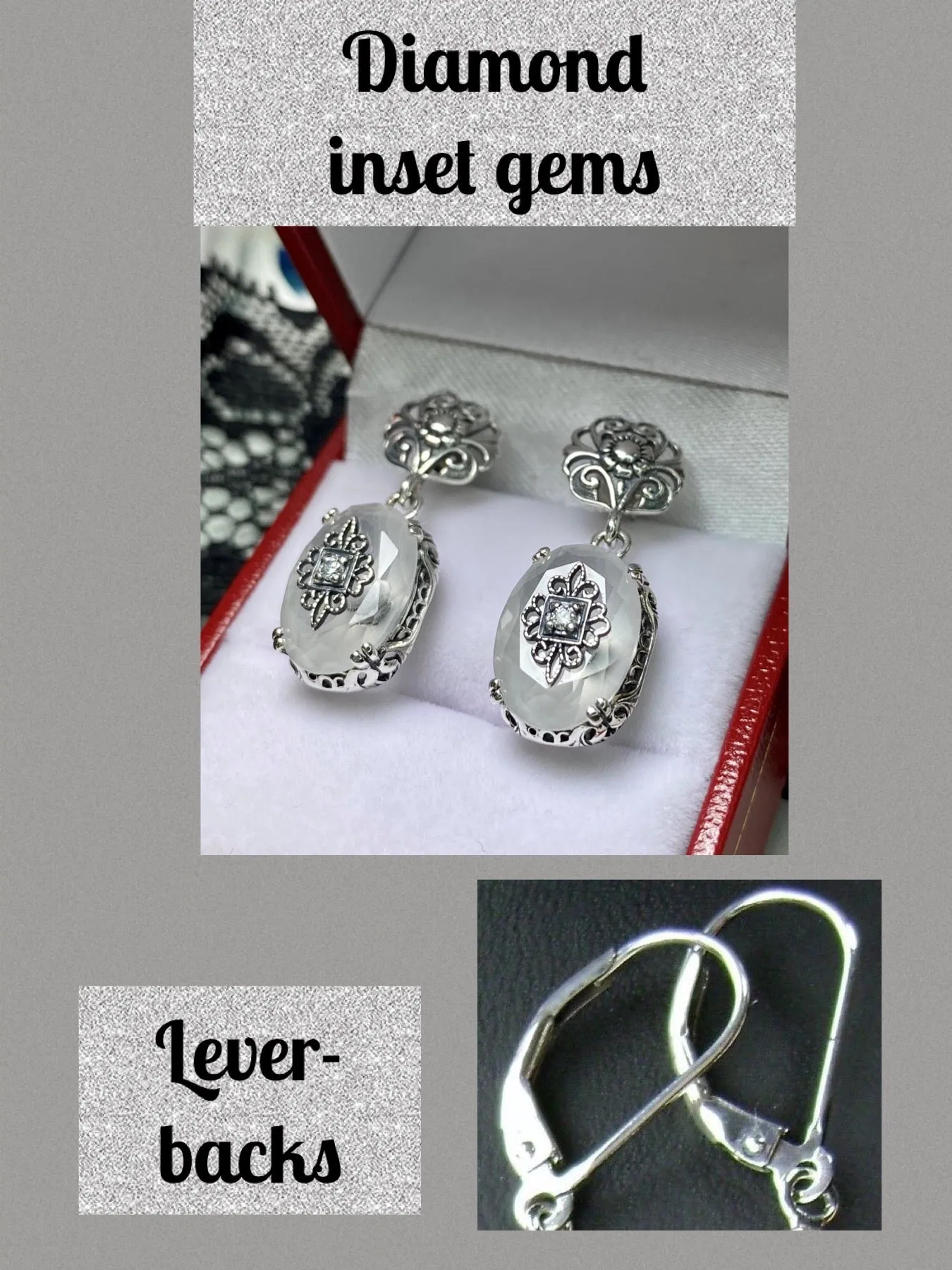 Camphor Earrings, Sterling Silver Embellishment, Vintage Edwardian Jewelry #E70e