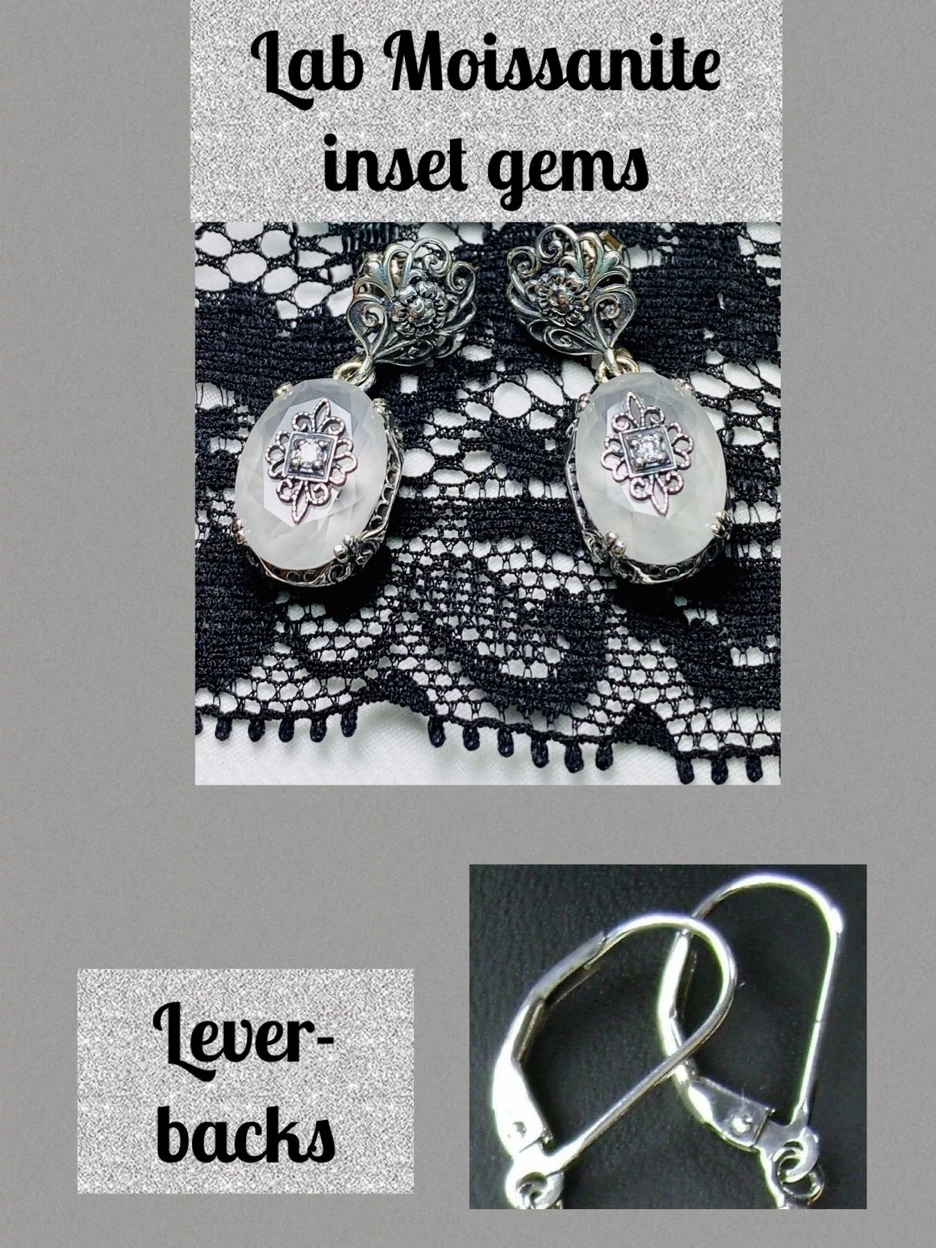 Camphor Earrings, Sterling Silver Embellishment, Vintage Edwardian Jewelry #E70e