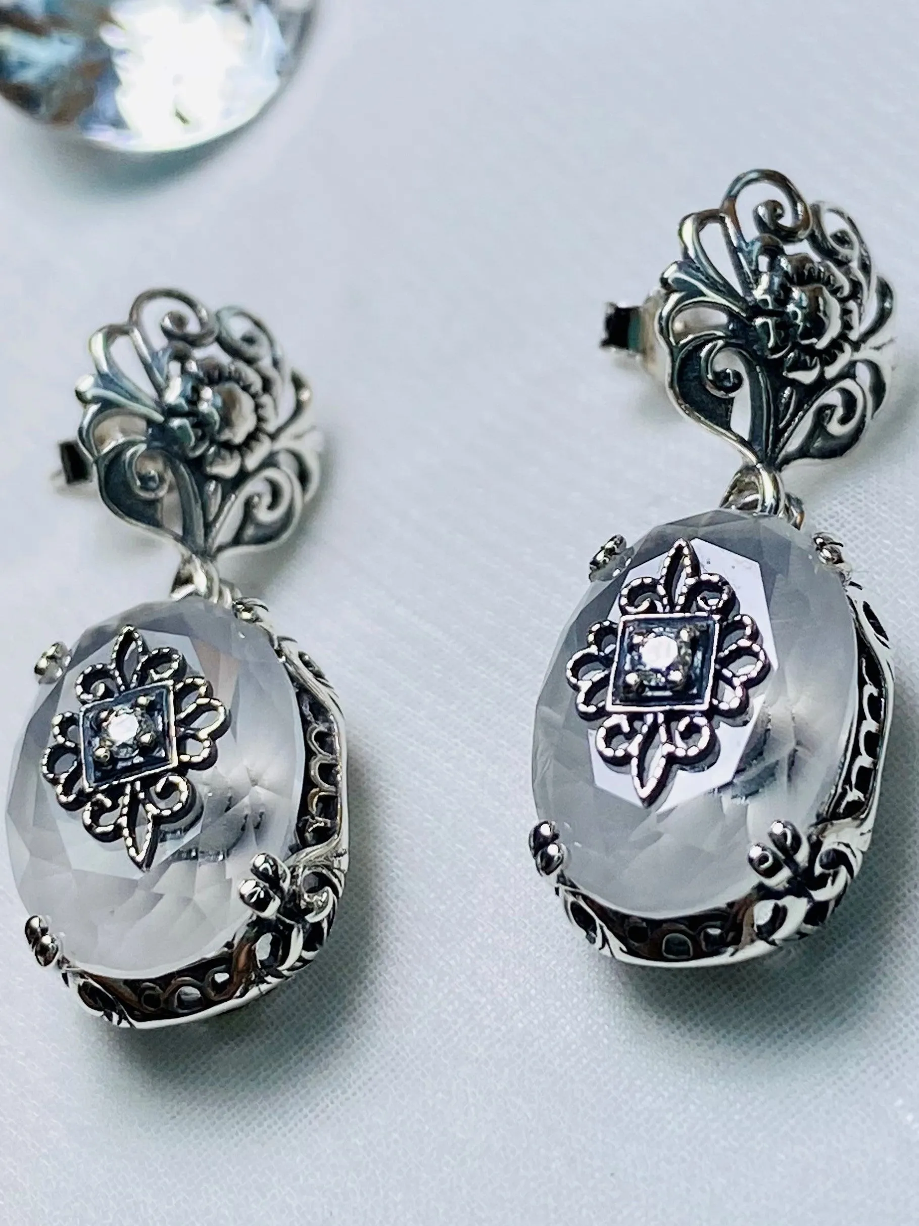 Camphor Earrings, Sterling Silver Embellishment, Vintage Edwardian Jewelry #E70e