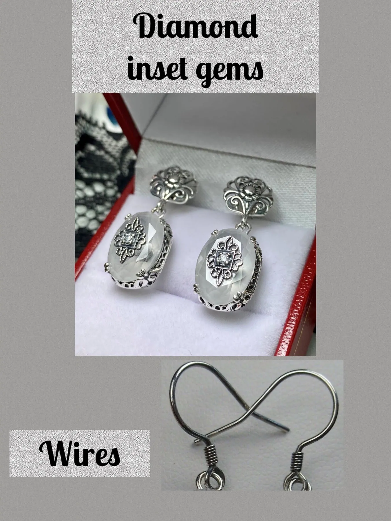 Camphor Earrings, Sterling Silver Embellishment, Vintage Edwardian Jewelry #E70e