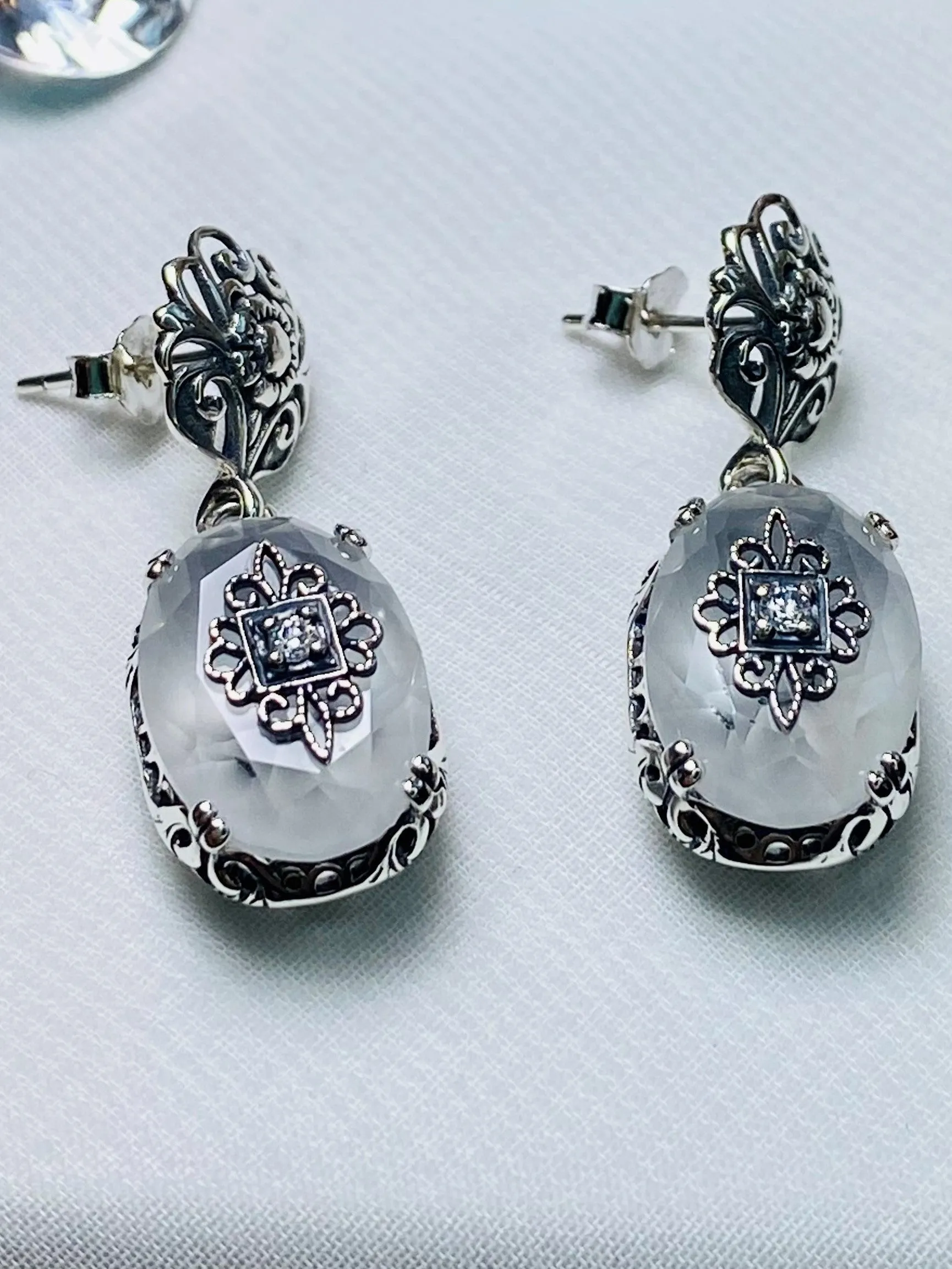 Camphor Earrings, Sterling Silver Embellishment, Vintage Edwardian Jewelry #E70e