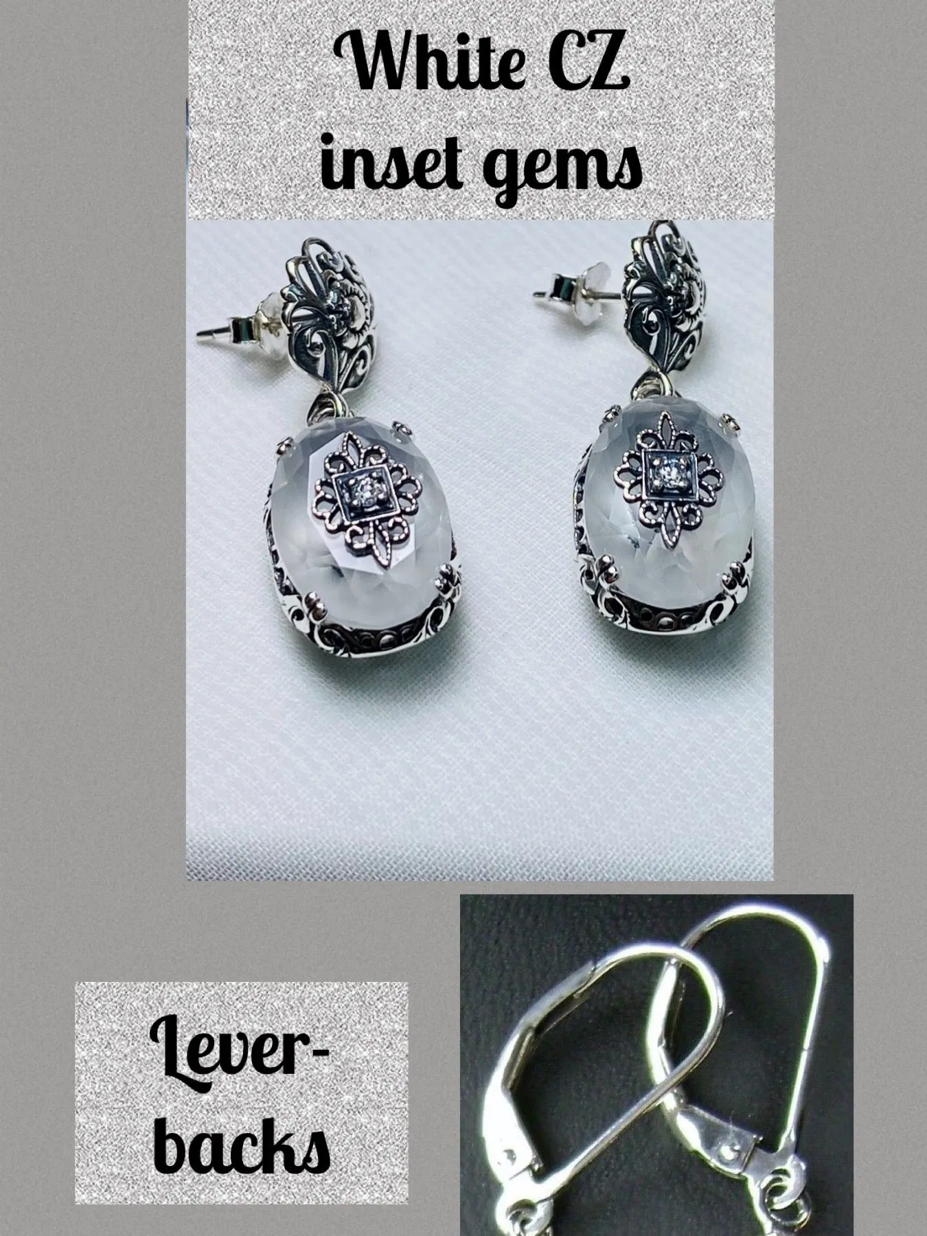 Camphor Earrings, Sterling Silver Embellishment, Vintage Edwardian Jewelry #E70e