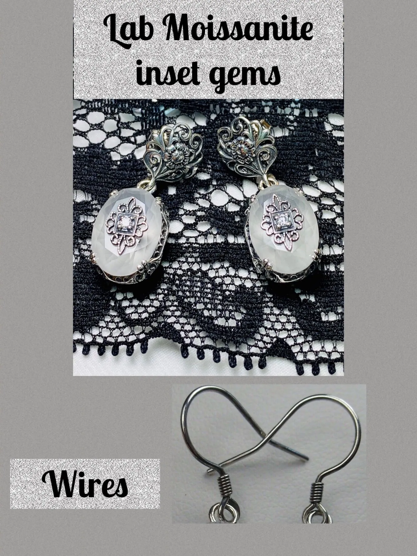 Camphor Earrings, Sterling Silver Embellishment, Vintage Edwardian Jewelry #E70e