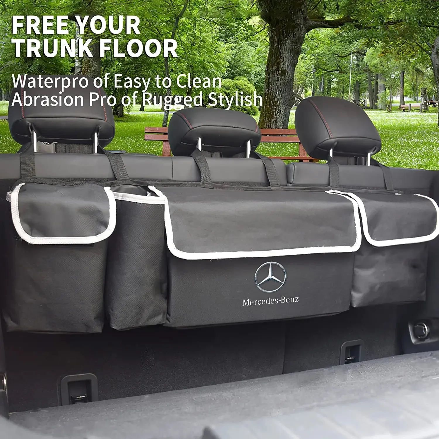 Car Trunk Hanging Organizer, Thick Backseat Trunk Storage Bag with 4 Pockets and 3 Adjustable Shoulder Straps, Foldable Car Trunk Interior Accessories Releases Your Trunk Space