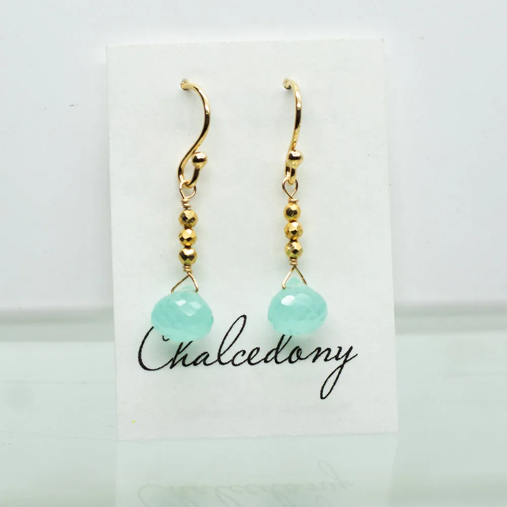 Chalcedony Raindrop Gold Earrings