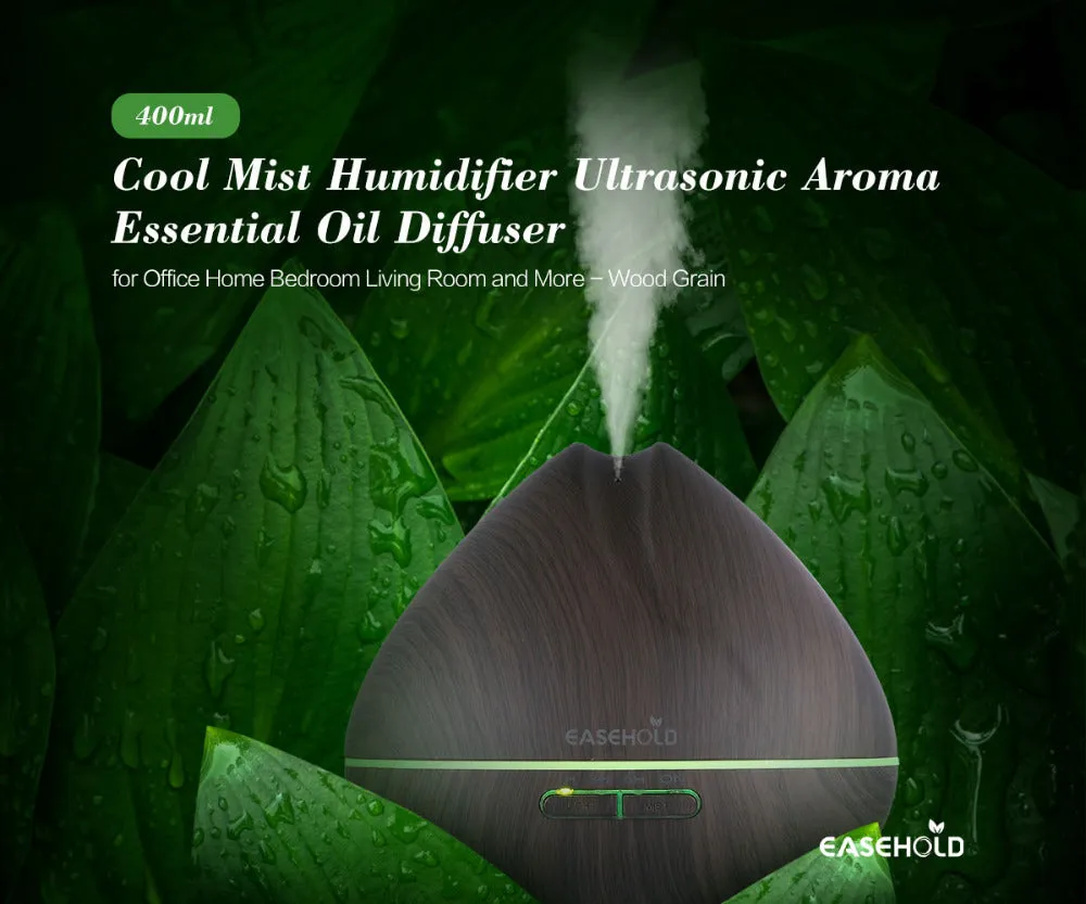 Changing LED Lights 400ml  Ultrasonic Air Humidifier/Aroma Essential Oil Diffuser with Wood Grain