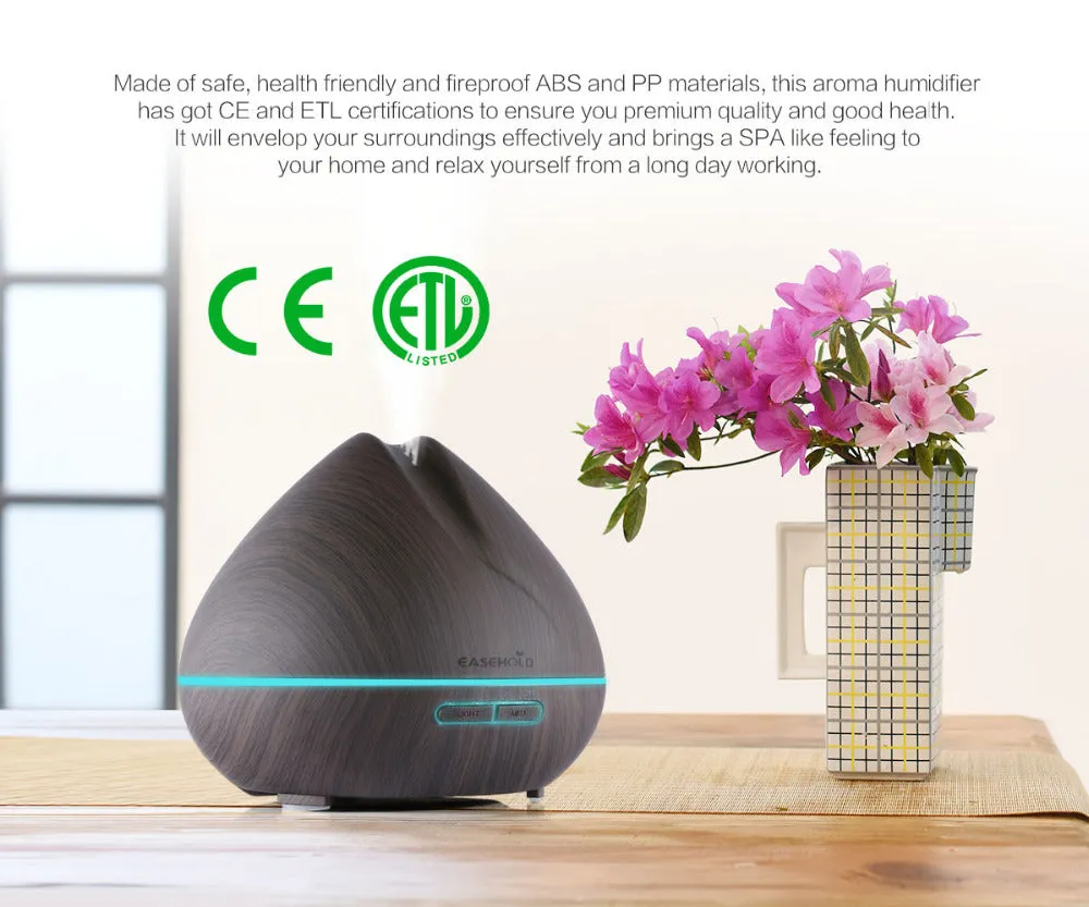 Changing LED Lights 400ml  Ultrasonic Air Humidifier/Aroma Essential Oil Diffuser with Wood Grain
