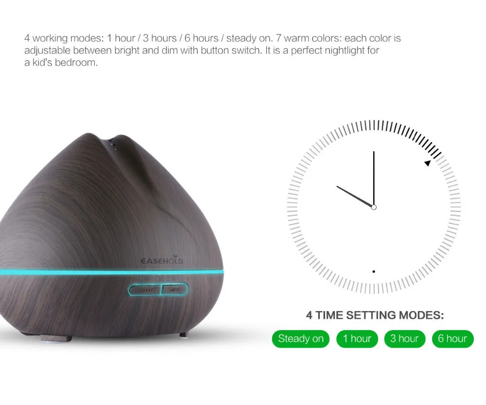 Changing LED Lights 400ml  Ultrasonic Air Humidifier/Aroma Essential Oil Diffuser with Wood Grain