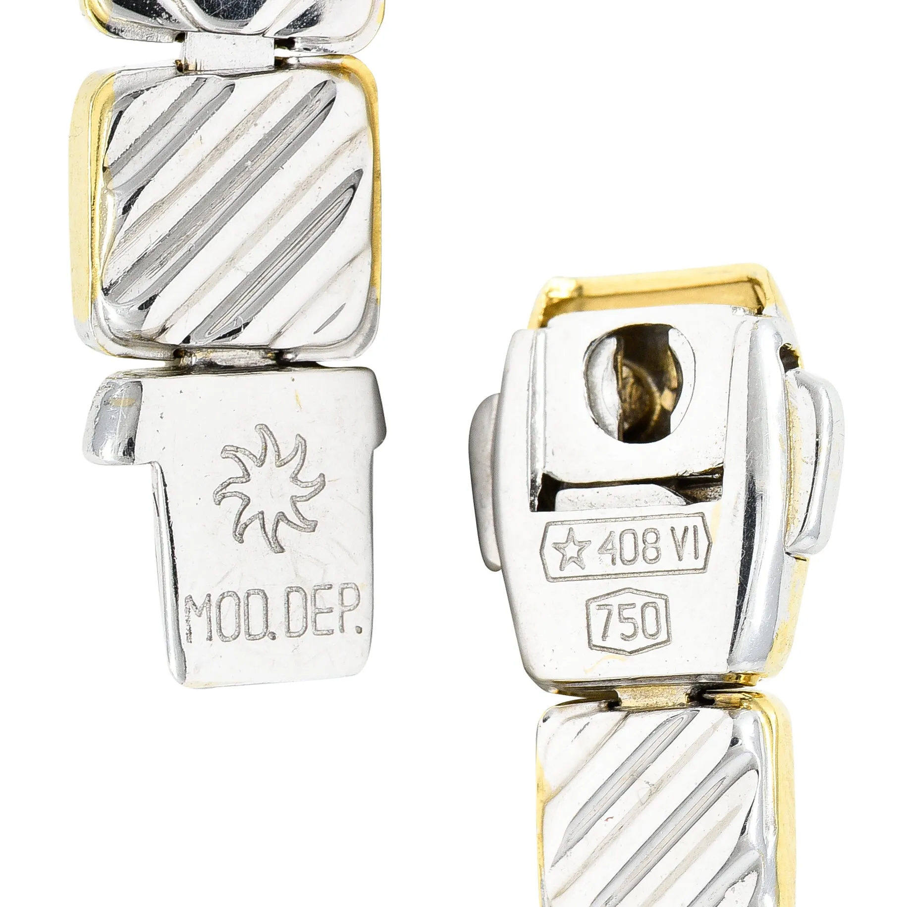Chimento 18 Karat Two-Tone Gold Greek Key Geometric Square Link Reversible Vintage Necklace