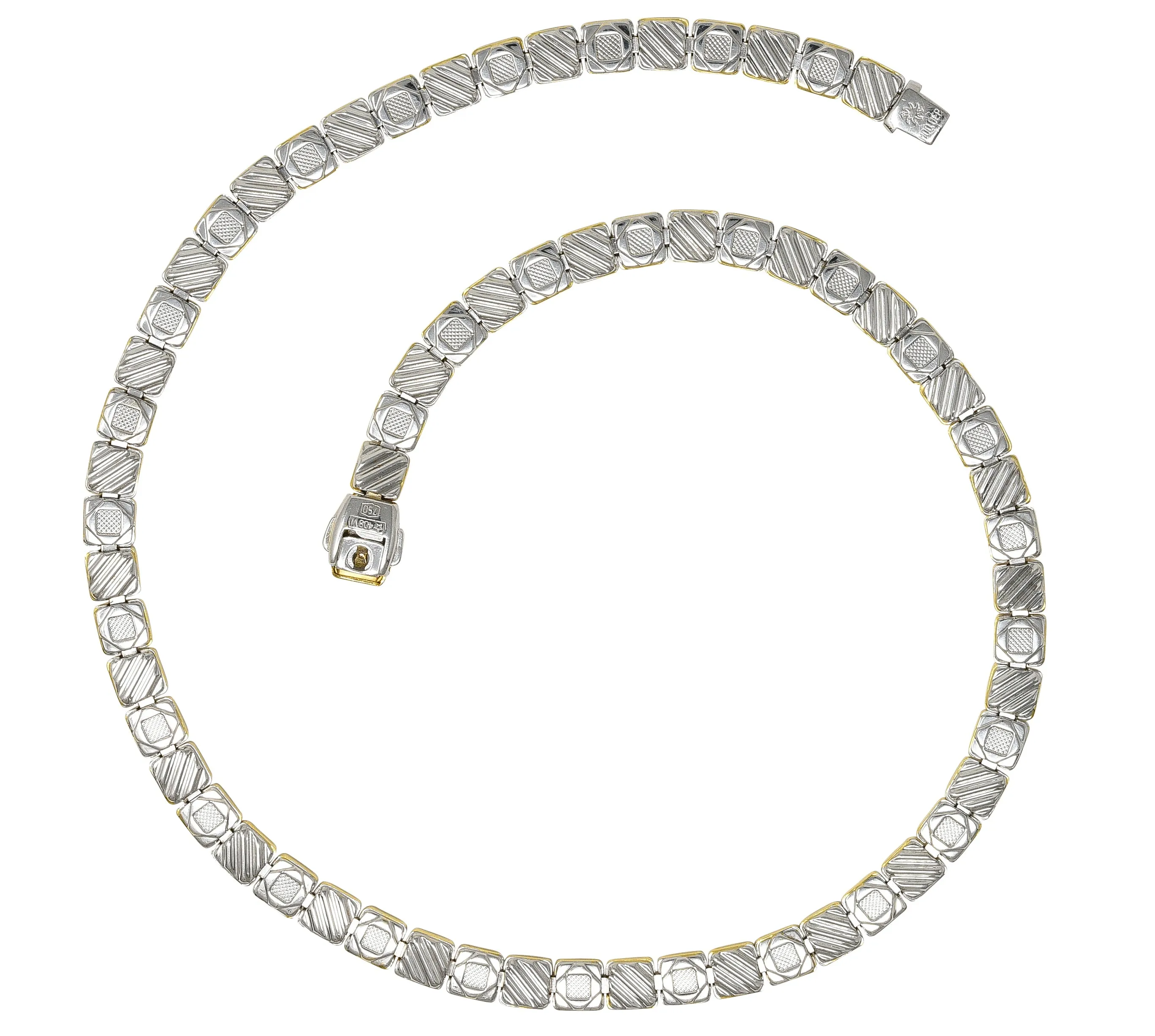 Chimento 18 Karat Two-Tone Gold Greek Key Geometric Square Link Reversible Vintage Necklace