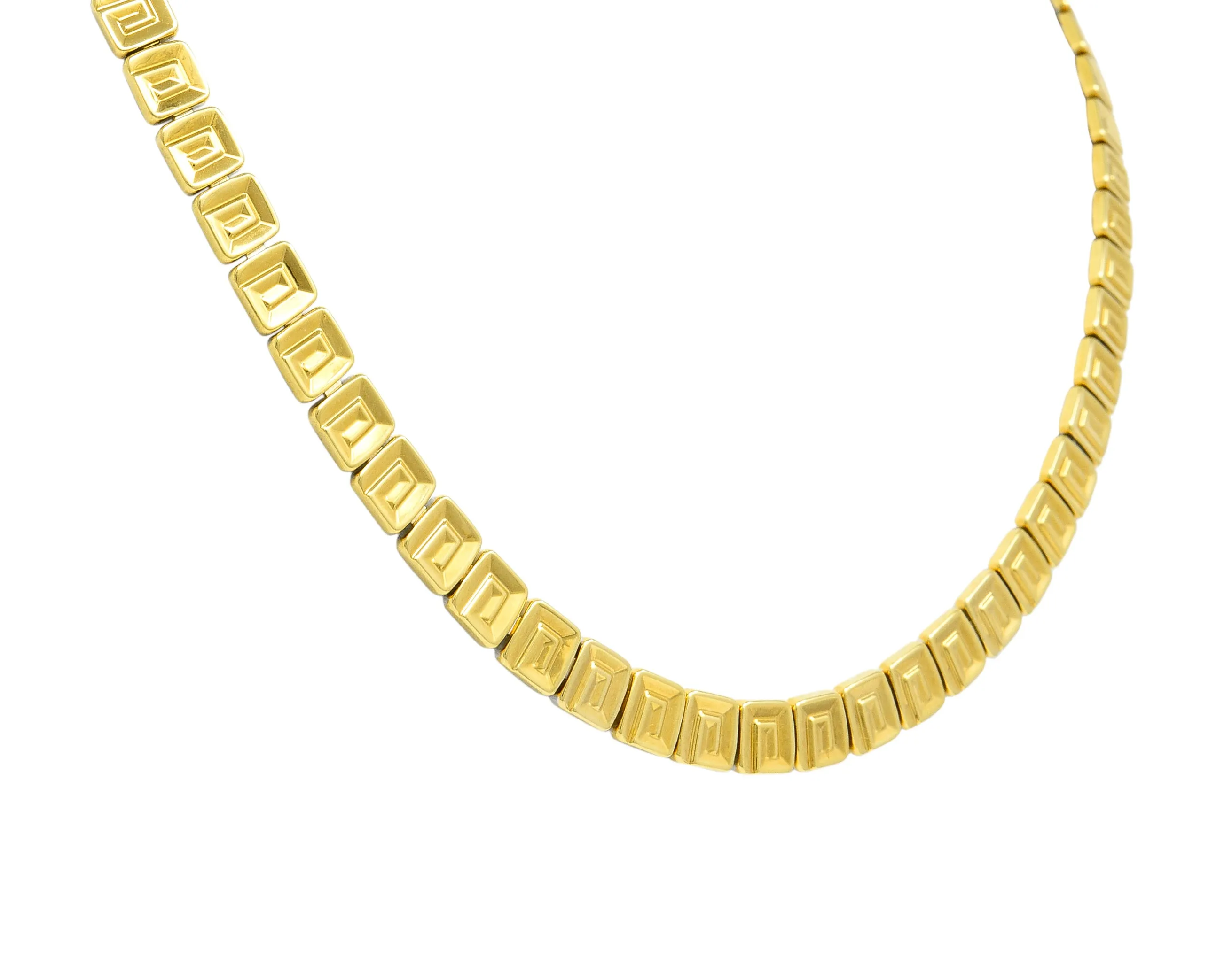 Chimento 18 Karat Two-Tone Gold Greek Key Geometric Square Link Reversible Vintage Necklace