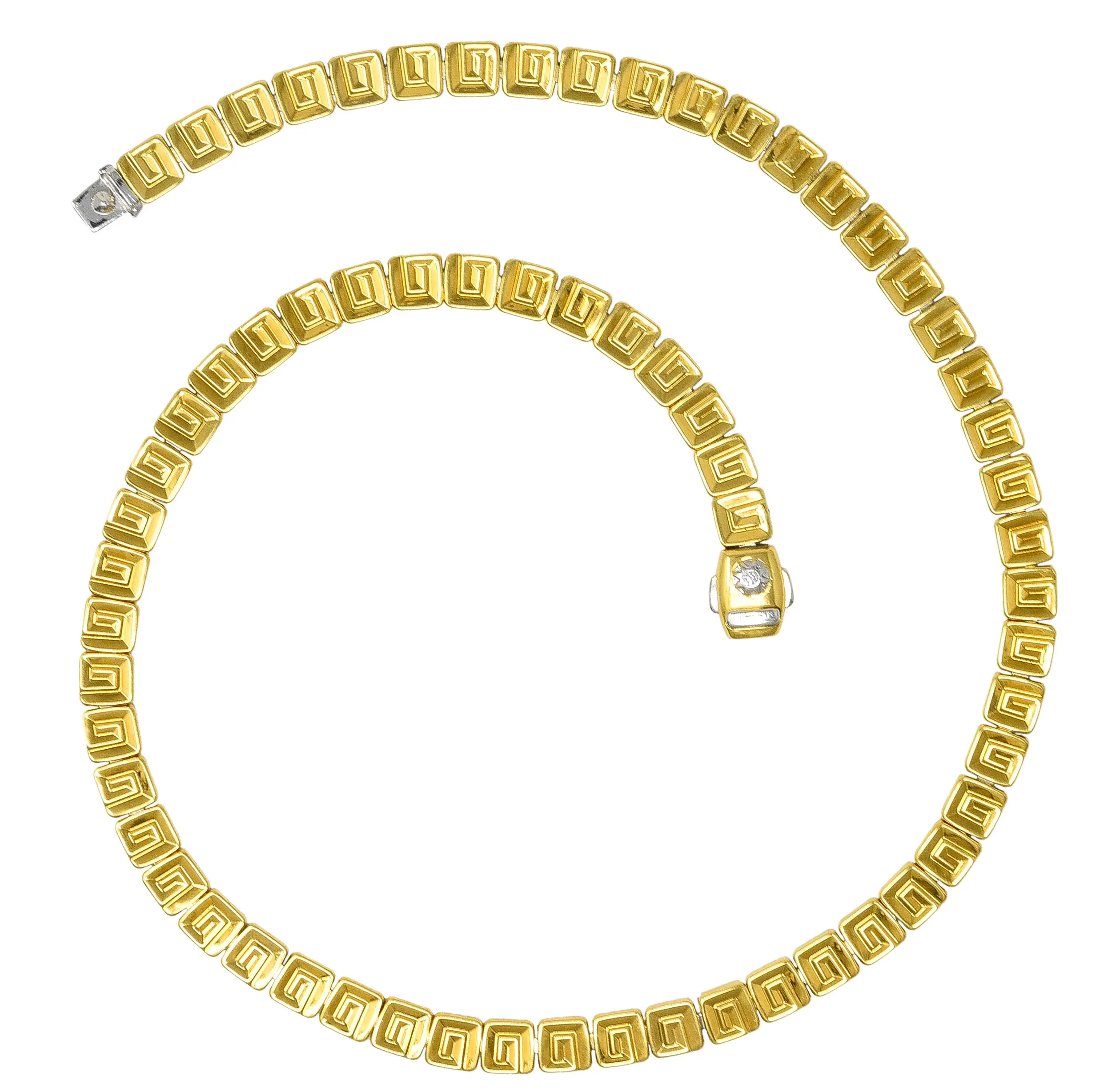 Chimento 18 Karat Two-Tone Gold Greek Key Geometric Square Link Reversible Vintage Necklace