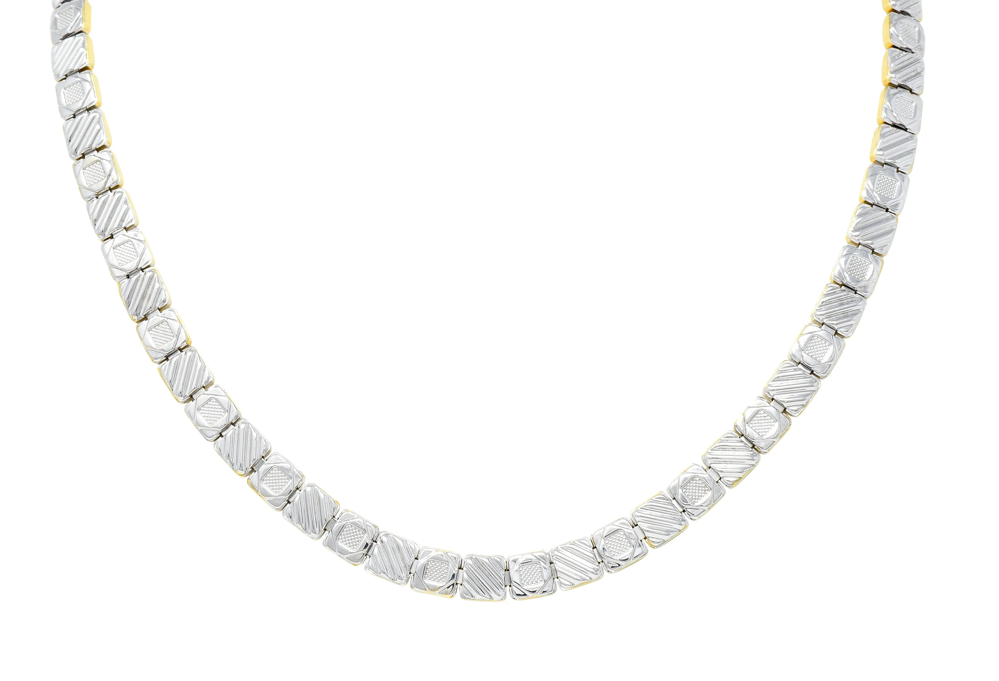Chimento 18 Karat Two-Tone Gold Greek Key Geometric Square Link Reversible Vintage Necklace
