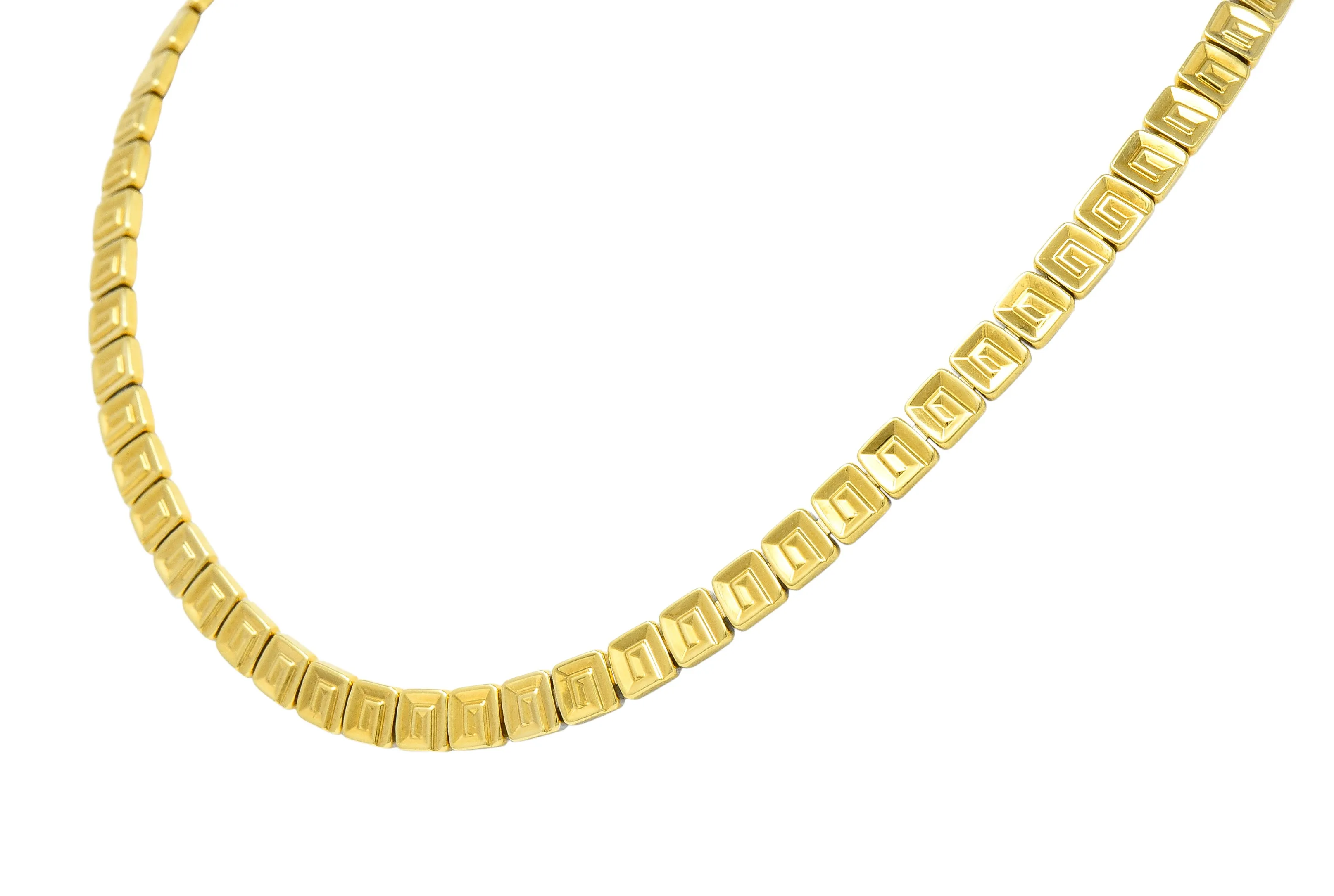 Chimento 18 Karat Two-Tone Gold Greek Key Geometric Square Link Reversible Vintage Necklace