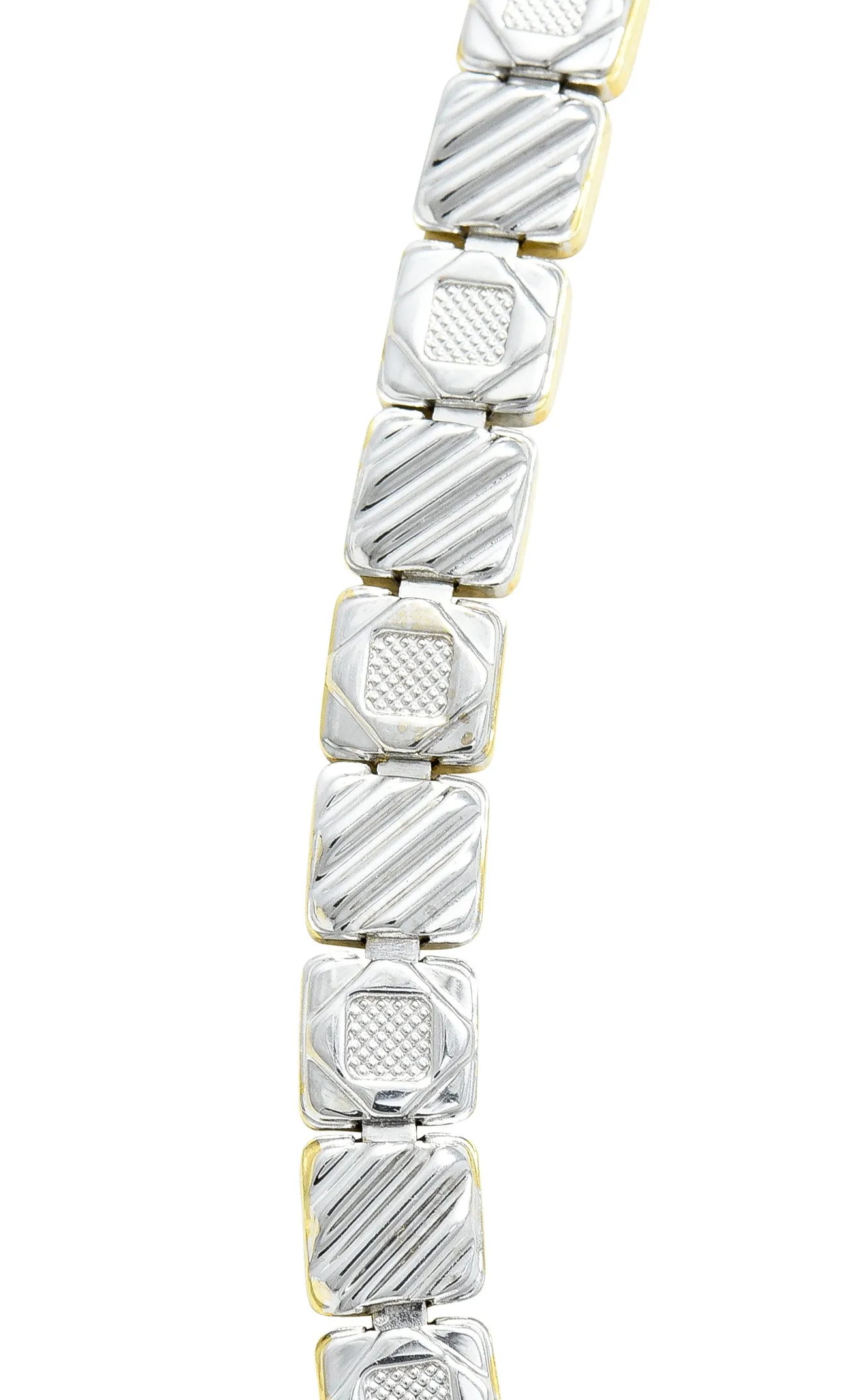 Chimento 18 Karat Two-Tone Gold Greek Key Geometric Square Link Reversible Vintage Necklace