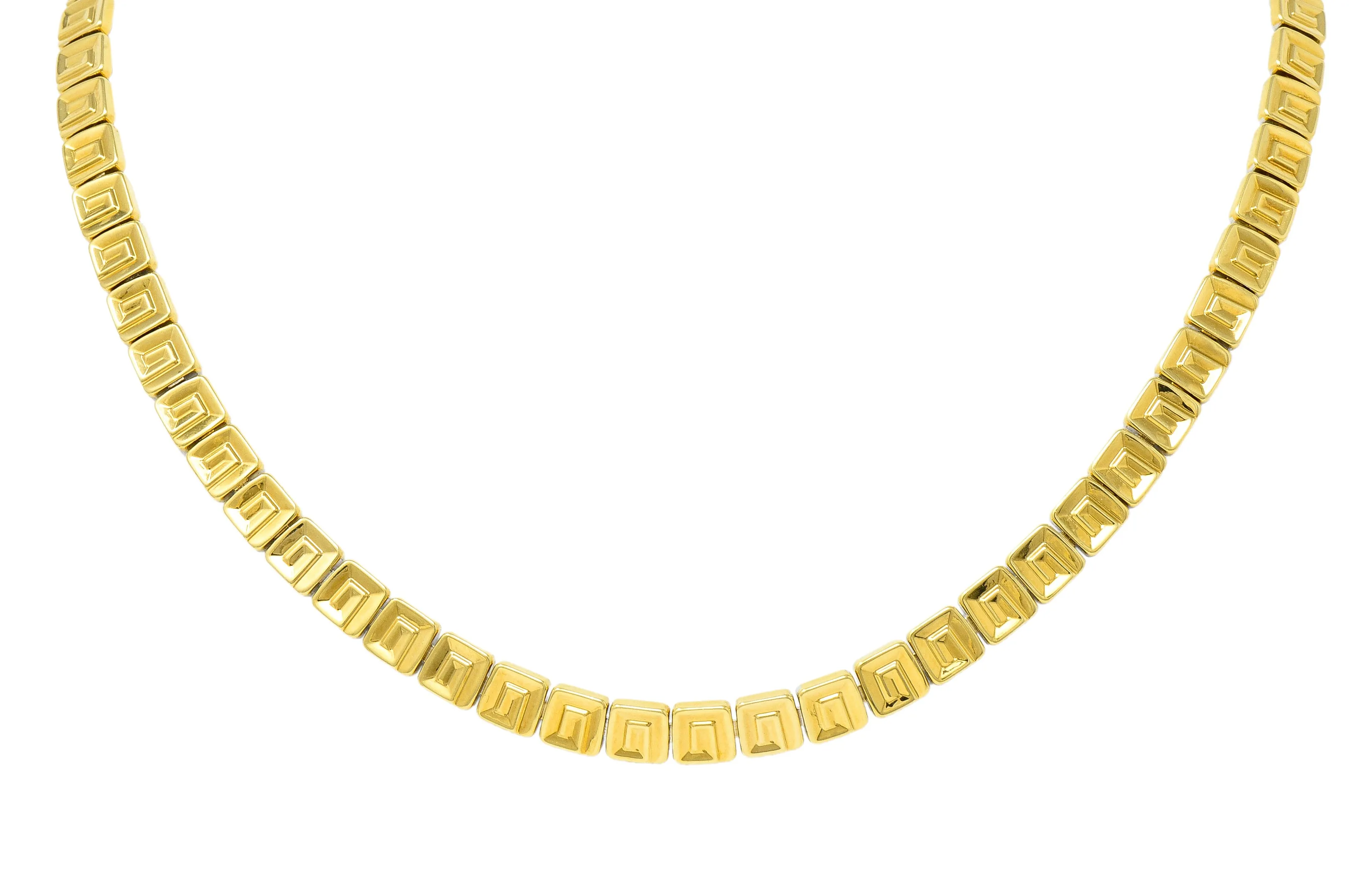 Chimento 18 Karat Two-Tone Gold Greek Key Geometric Square Link Reversible Vintage Necklace