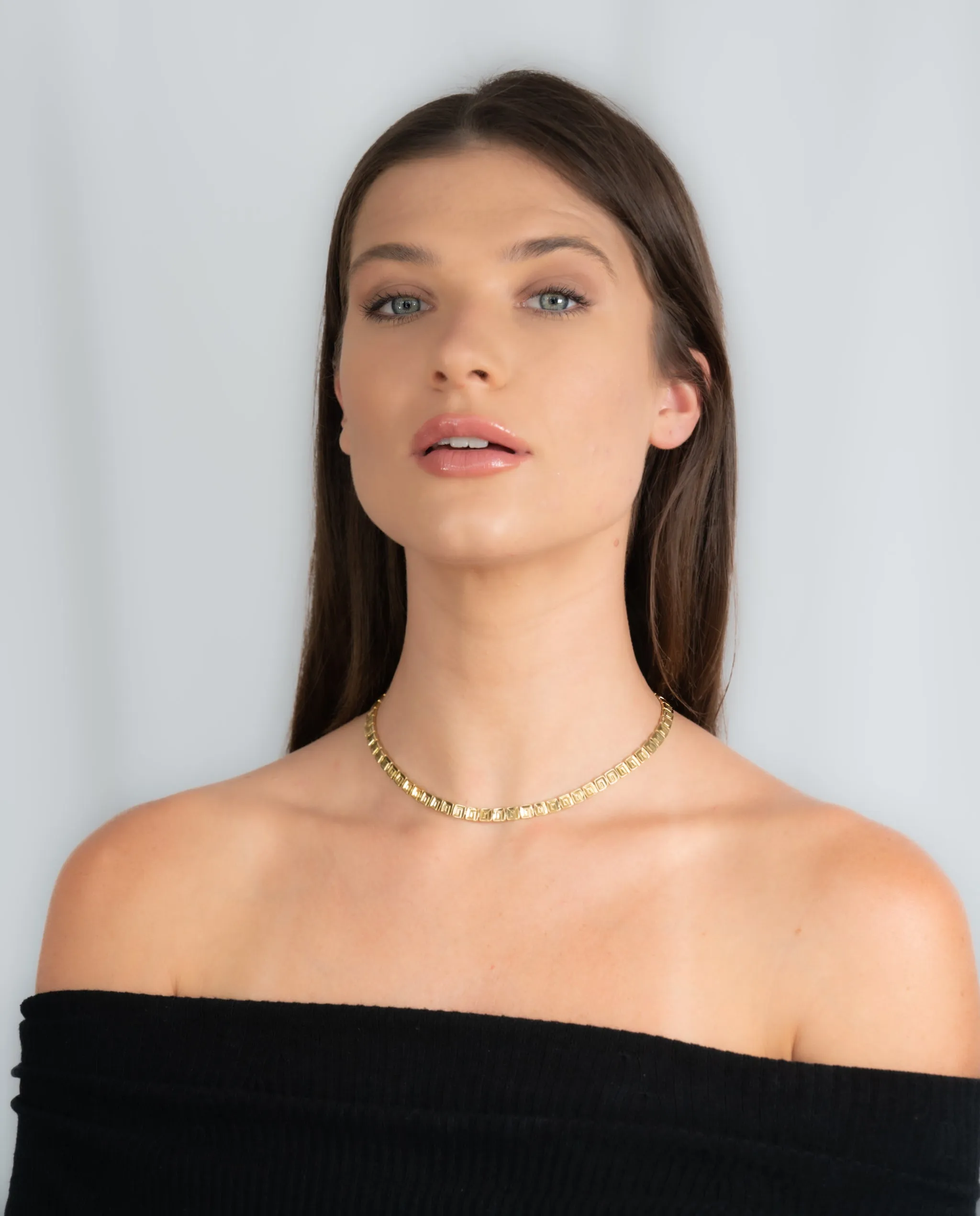 Chimento 18 Karat Two-Tone Gold Greek Key Geometric Square Link Reversible Vintage Necklace