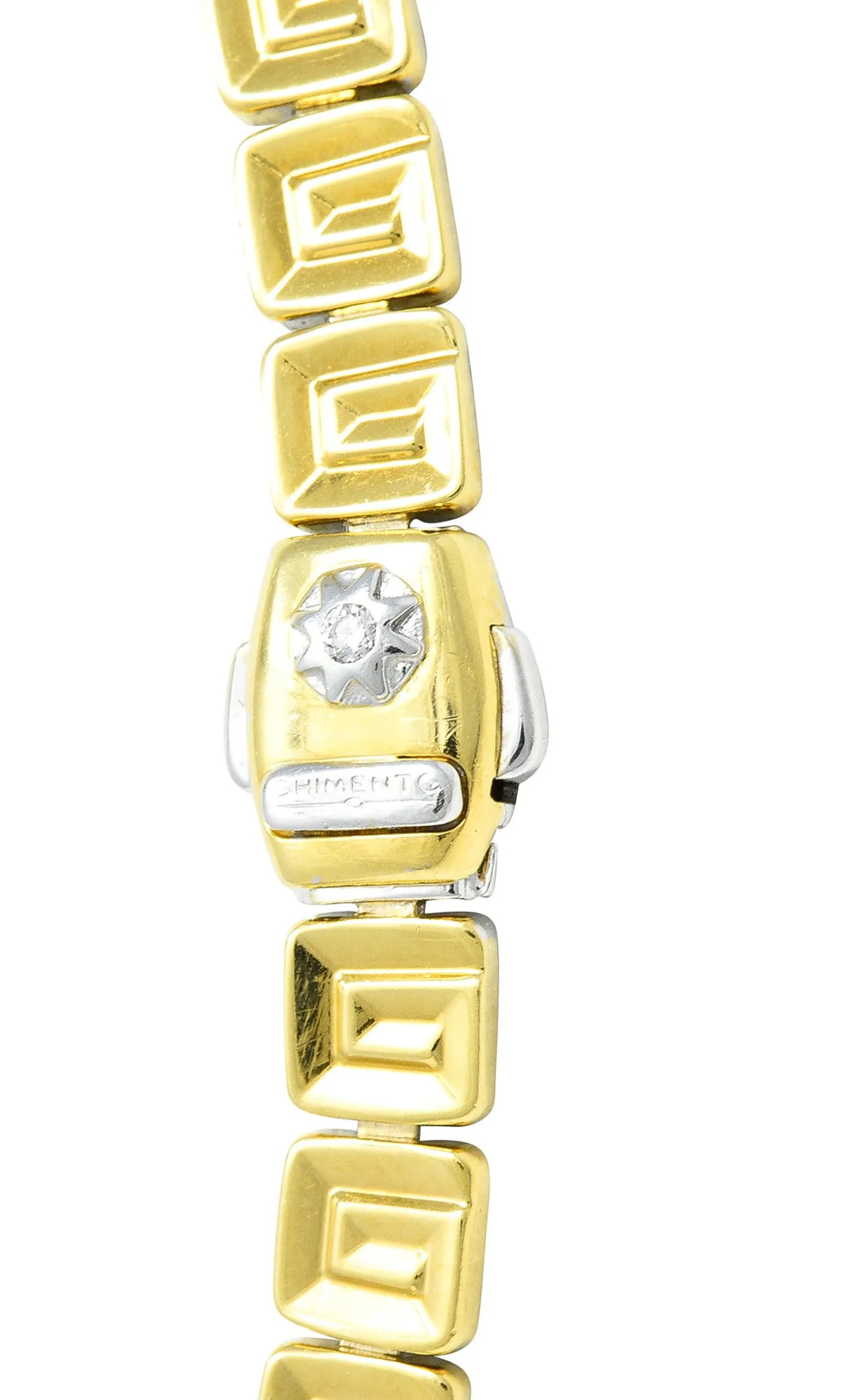 Chimento 18 Karat Two-Tone Gold Greek Key Geometric Square Link Reversible Vintage Necklace