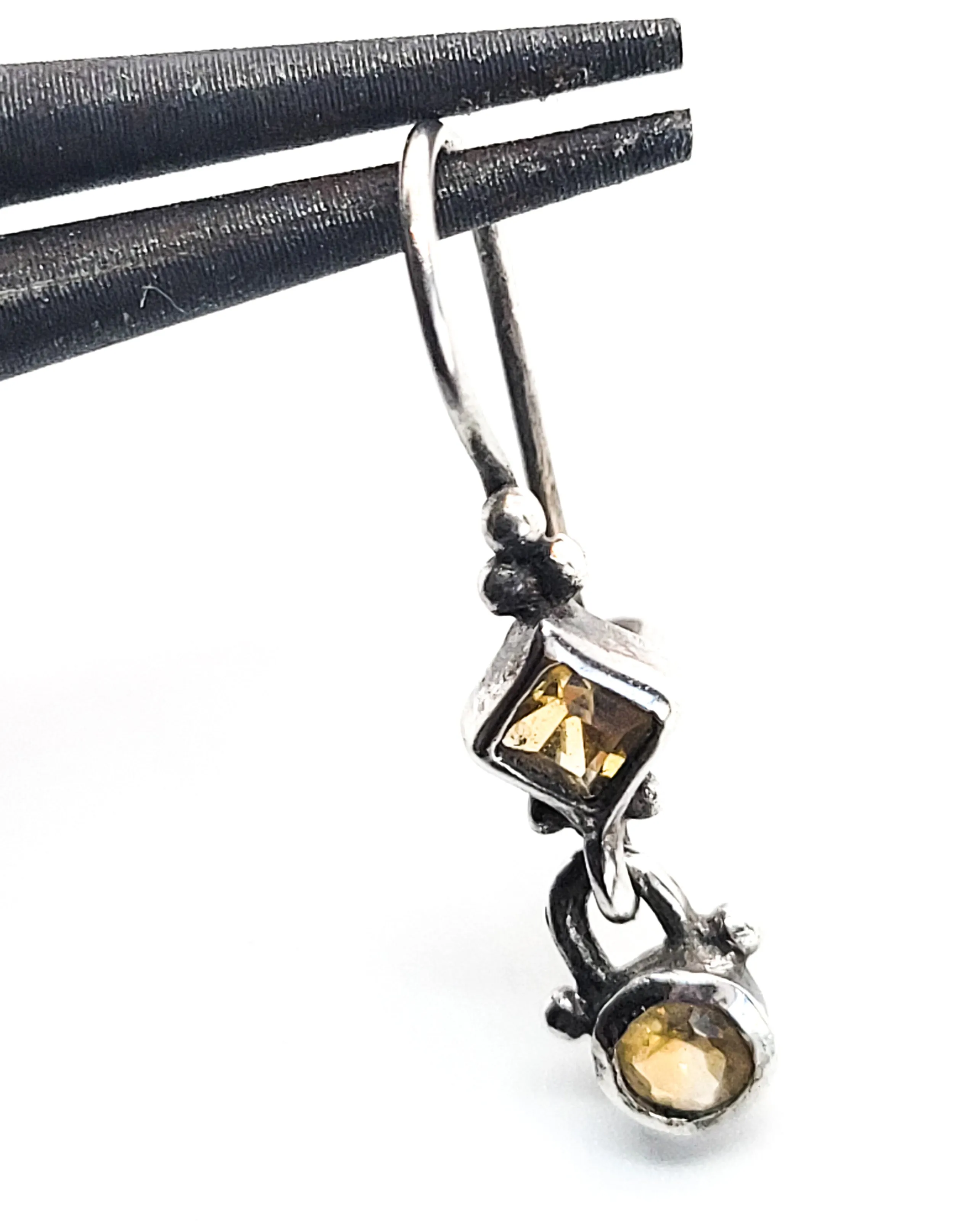 Citrine yellow gemstone sterling silver princess cut drop vintage earrings