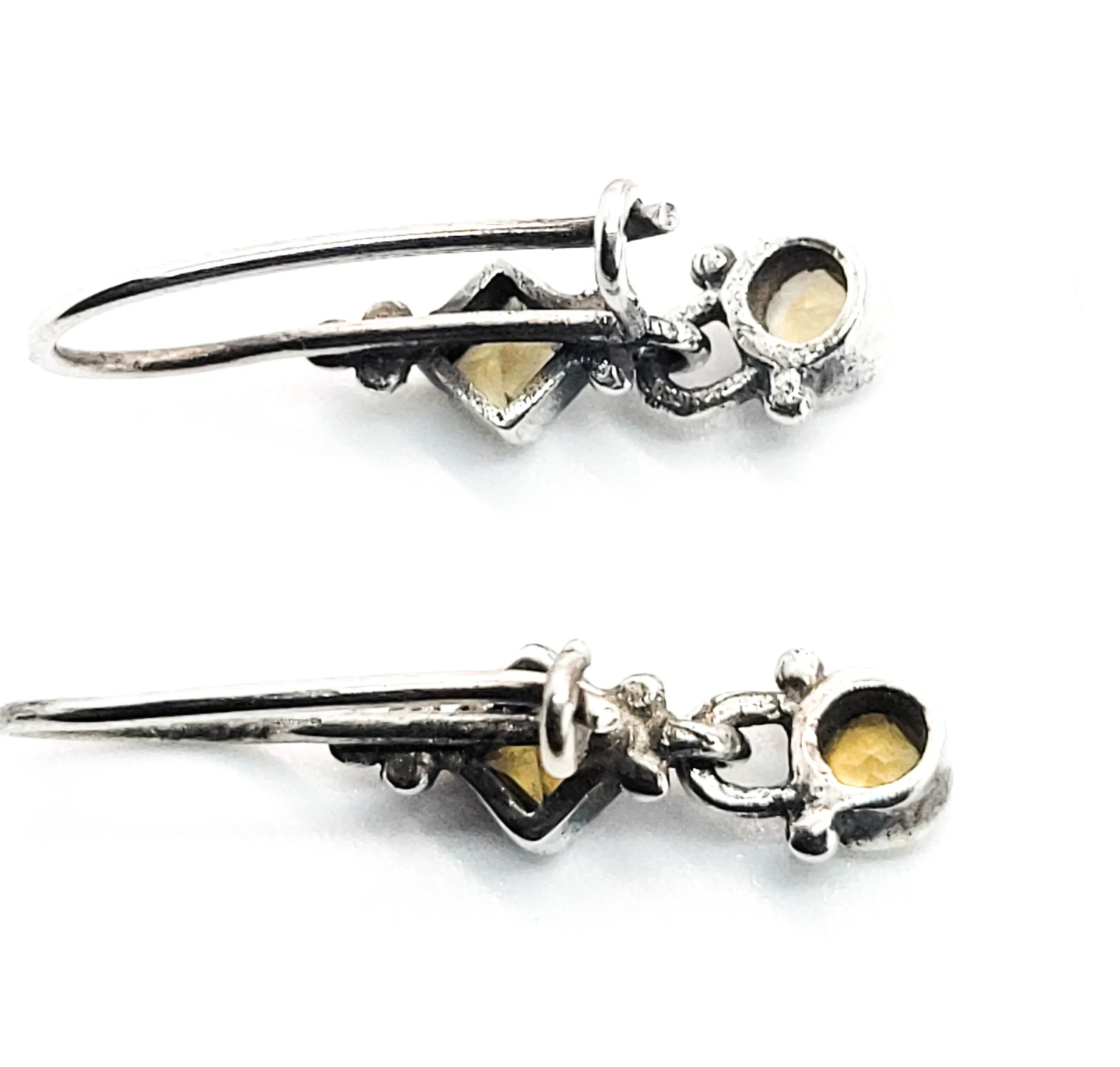 Citrine yellow gemstone sterling silver princess cut drop vintage earrings