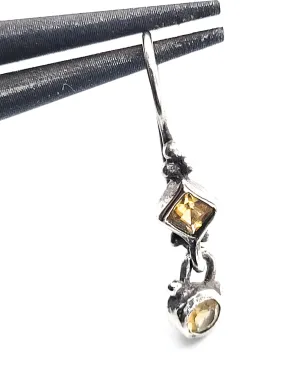 Citrine yellow gemstone sterling silver princess cut drop vintage earrings