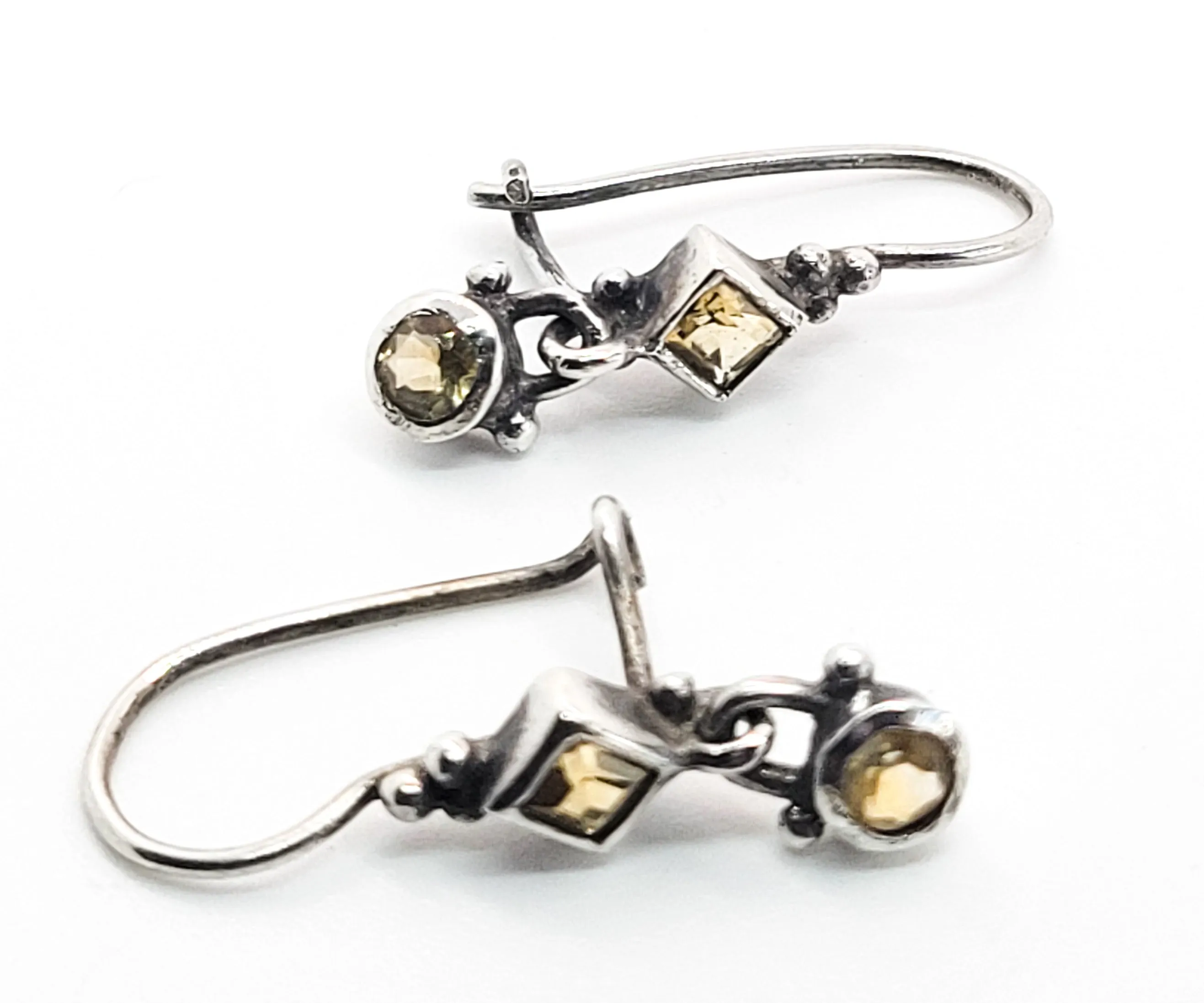 Citrine yellow gemstone sterling silver princess cut drop vintage earrings