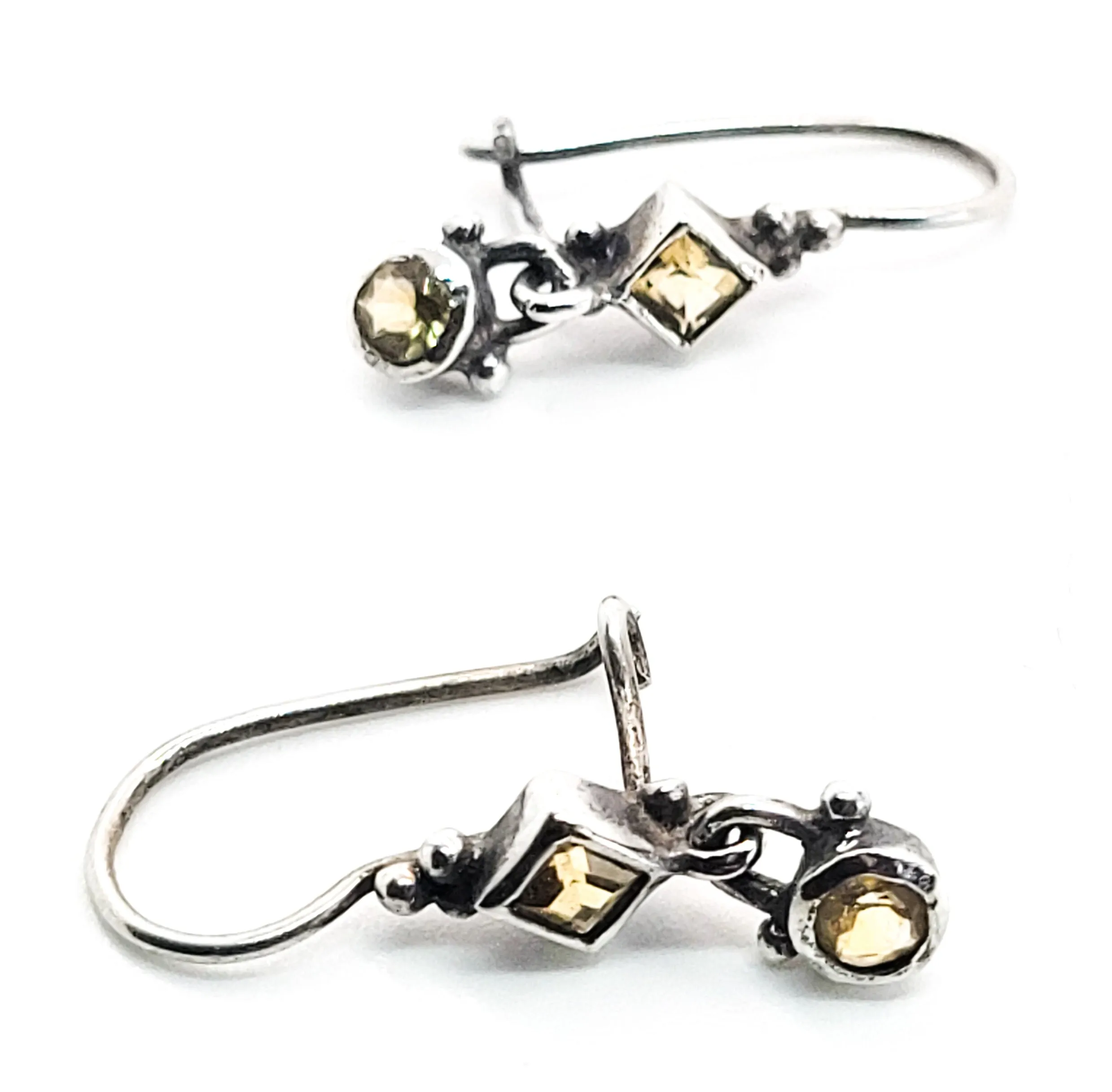 Citrine yellow gemstone sterling silver princess cut drop vintage earrings