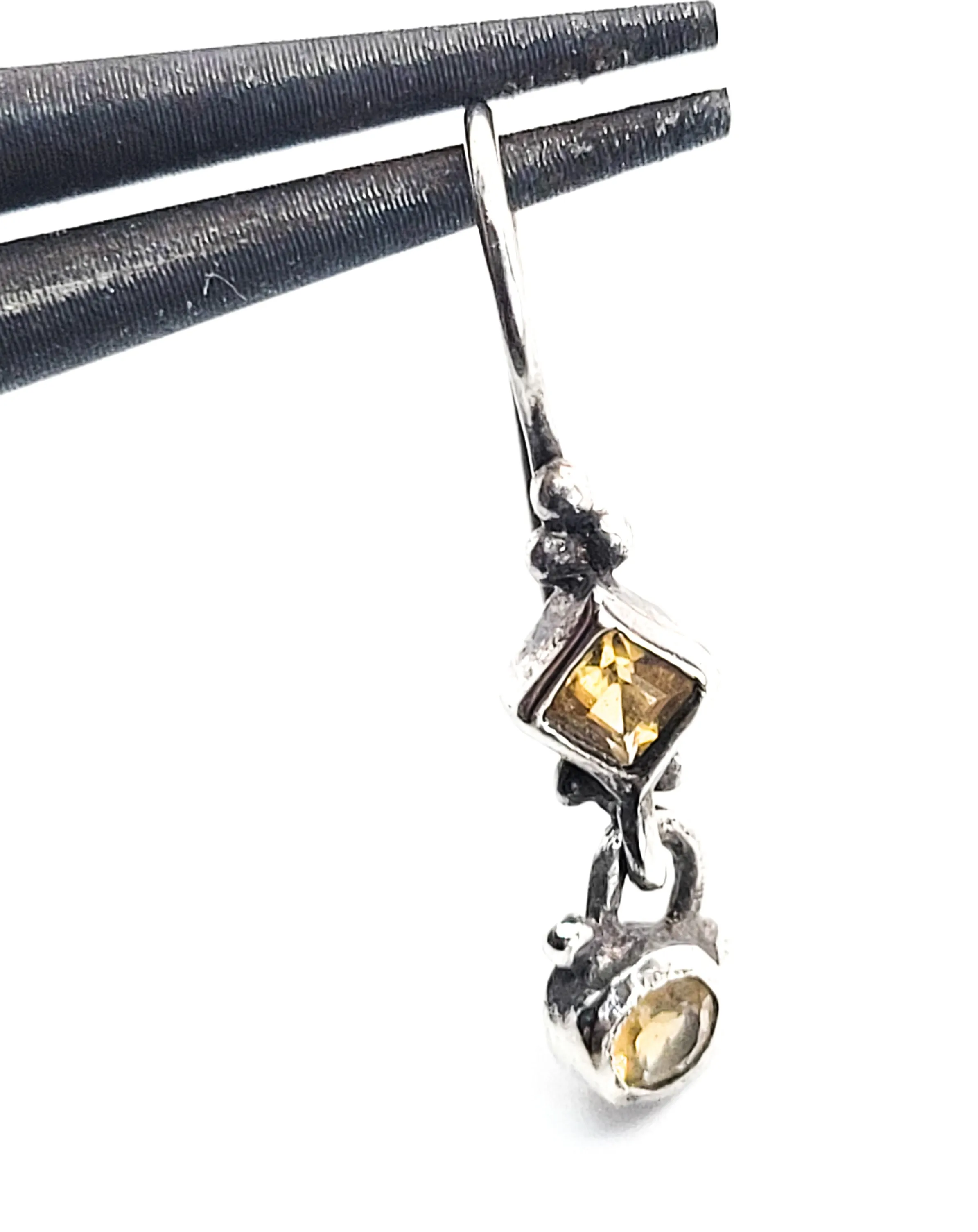 Citrine yellow gemstone sterling silver princess cut drop vintage earrings