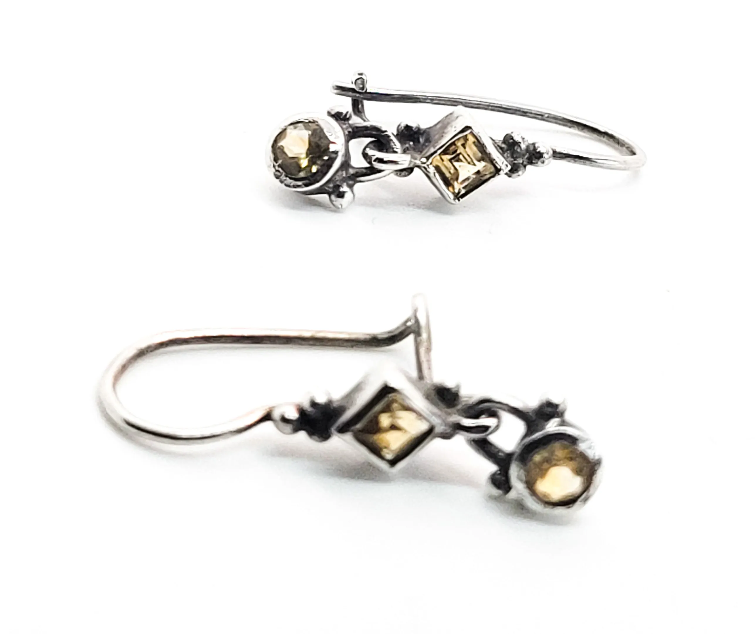 Citrine yellow gemstone sterling silver princess cut drop vintage earrings