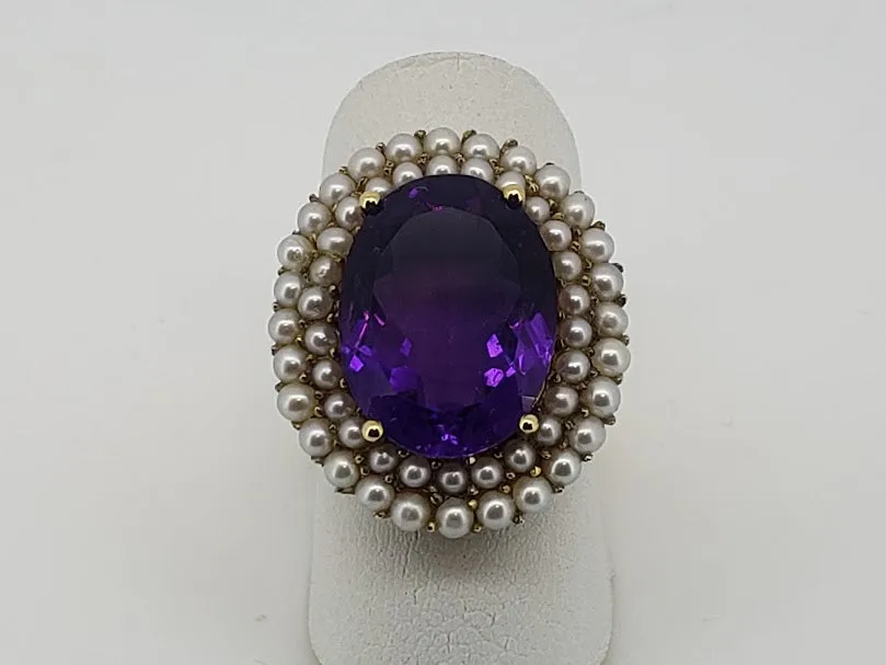 Classic Amethyst and Pearl Ring - Estate 14kt