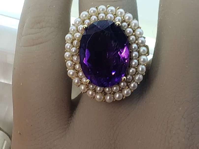 Classic Amethyst and Pearl Ring - Estate 14kt