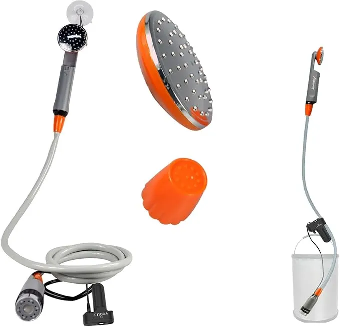 COSWE Portable Camping Shower, Outdoor Camp Pump with Rechargeable 4400mAH Battery and 130LM Led Lighting Device for Camping Hiking Outdoor Beach Garden