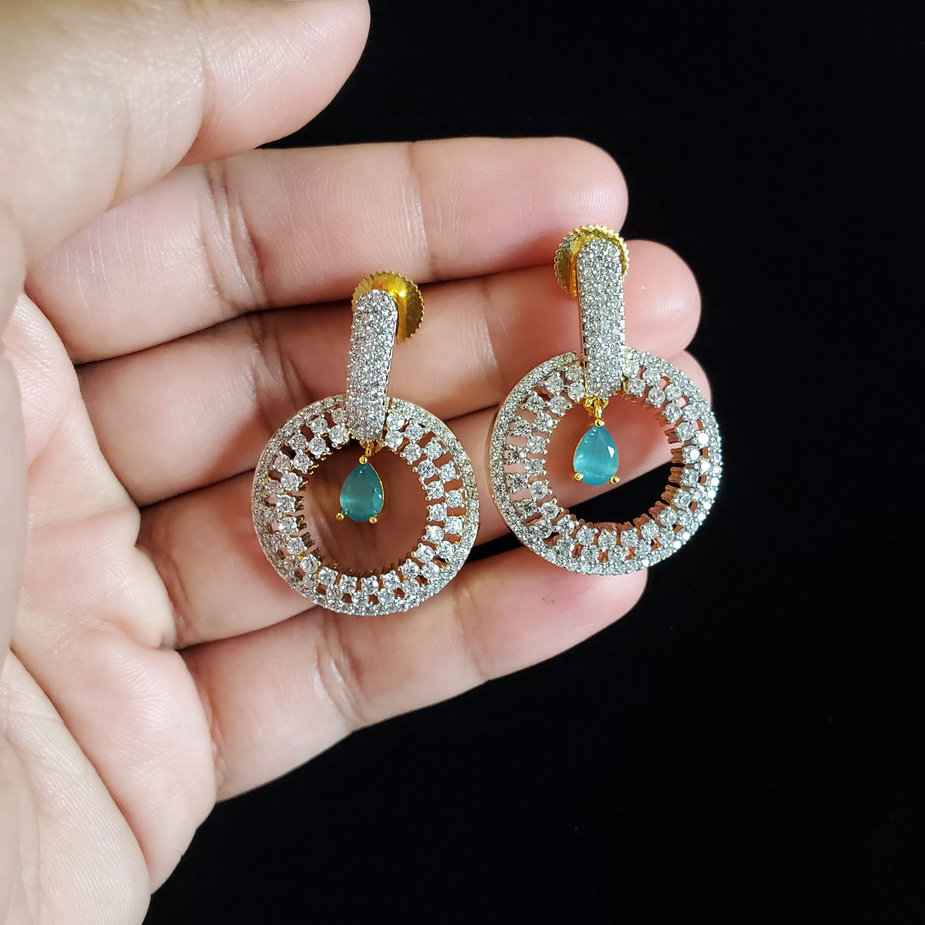 Cz Delicate Earring With 2 Tone Plating