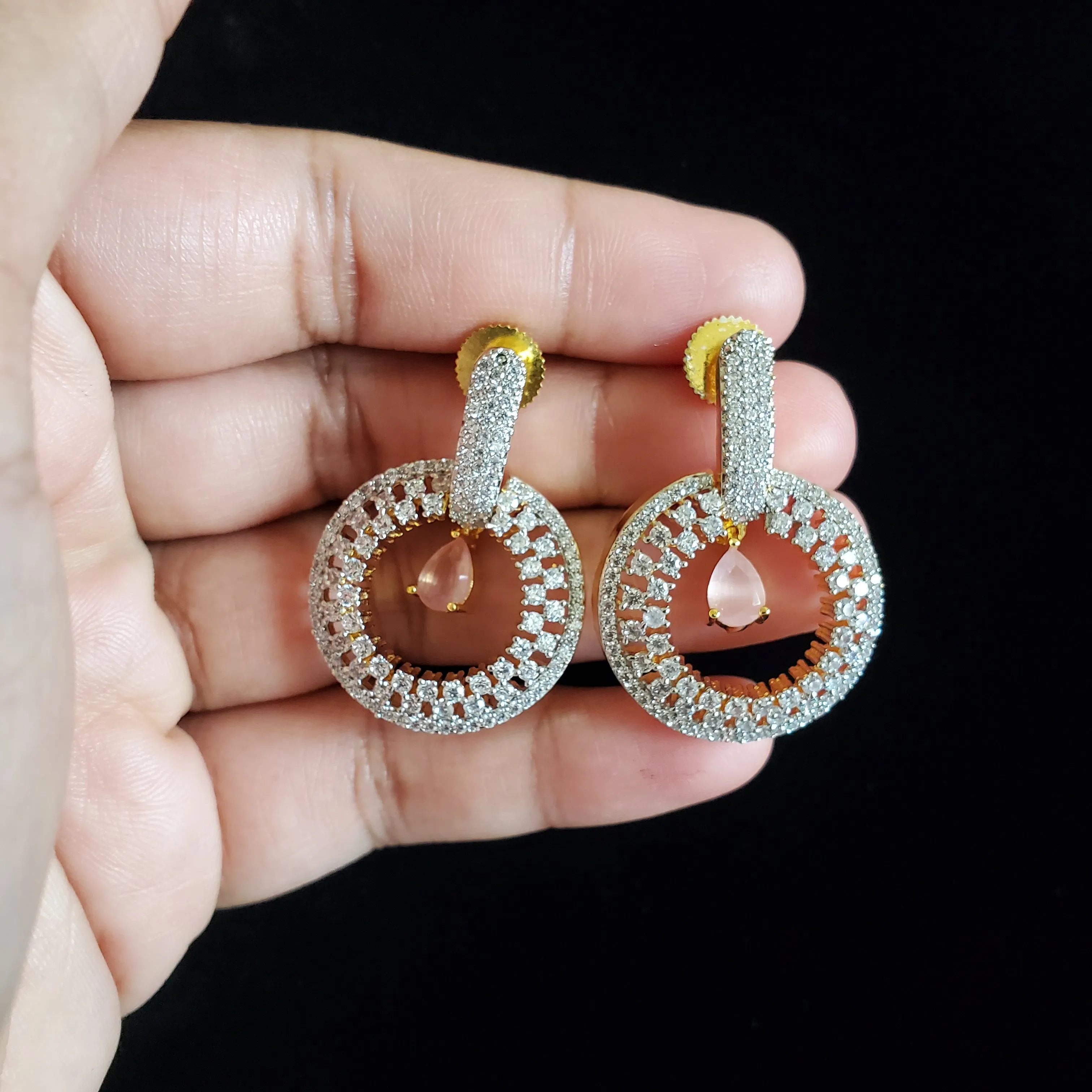 Cz Delicate Earring With 2 Tone Plating
