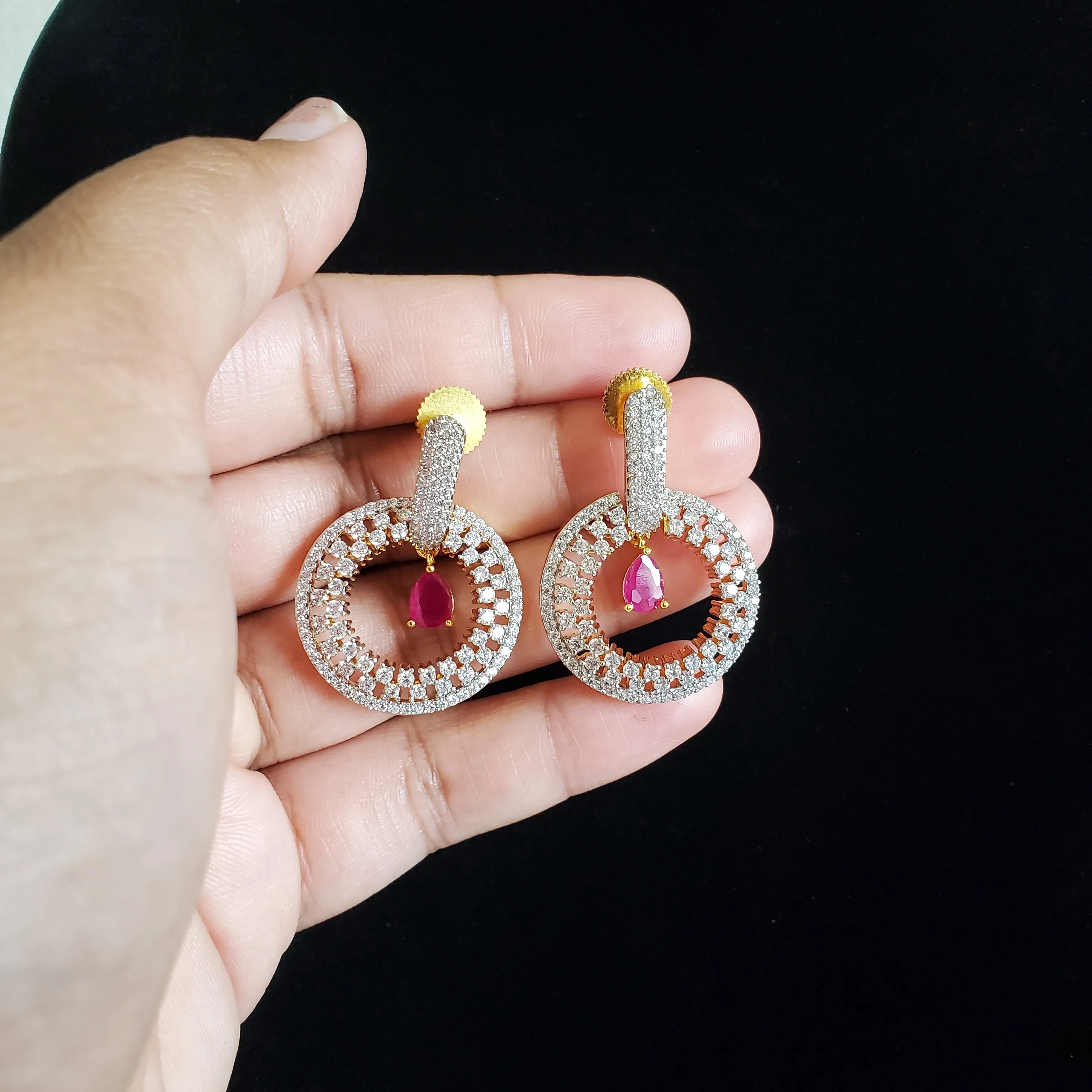 Cz Delicate Earring With 2 Tone Plating