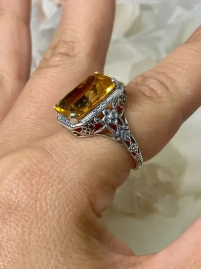 D64, Art Nouveau Ring, Cushion Cut Gemstone, Vintage Style Jewelry, Design#D64
