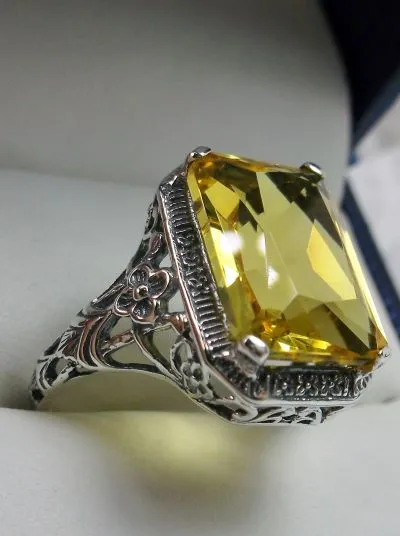 D64, Art Nouveau Ring, Cushion Cut Gemstone, Vintage Style Jewelry, Design#D64