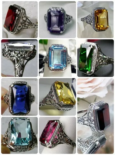 D64, Art Nouveau Ring, Cushion Cut Gemstone, Vintage Style Jewelry, Design#D64