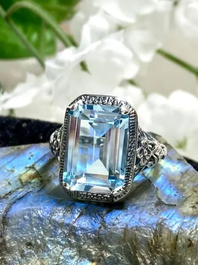 D64, Art Nouveau Ring, Cushion Cut Gemstone, Vintage Style Jewelry, Design#D64