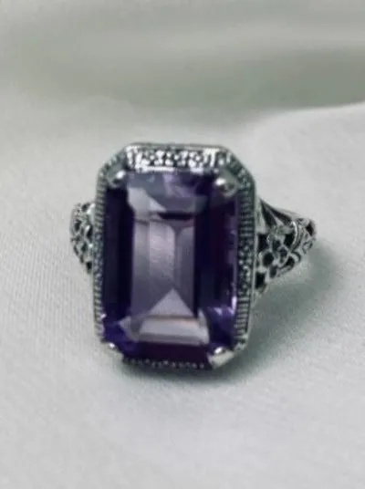 D64, Art Nouveau Ring, Cushion Cut Gemstone, Vintage Style Jewelry, Design#D64