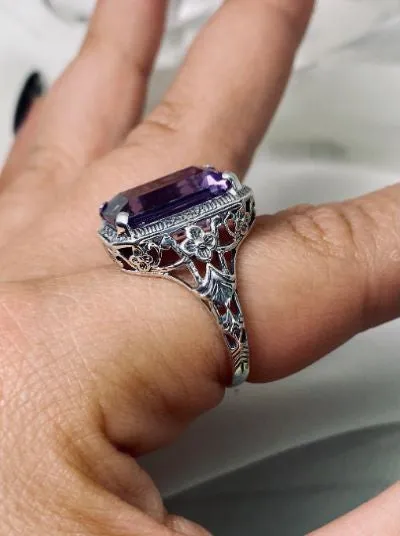 D64, Art Nouveau Ring, Cushion Cut Gemstone, Vintage Style Jewelry, Design#D64