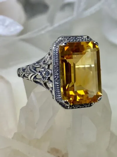 D64, Art Nouveau Ring, Cushion Cut Gemstone, Vintage Style Jewelry, Design#D64