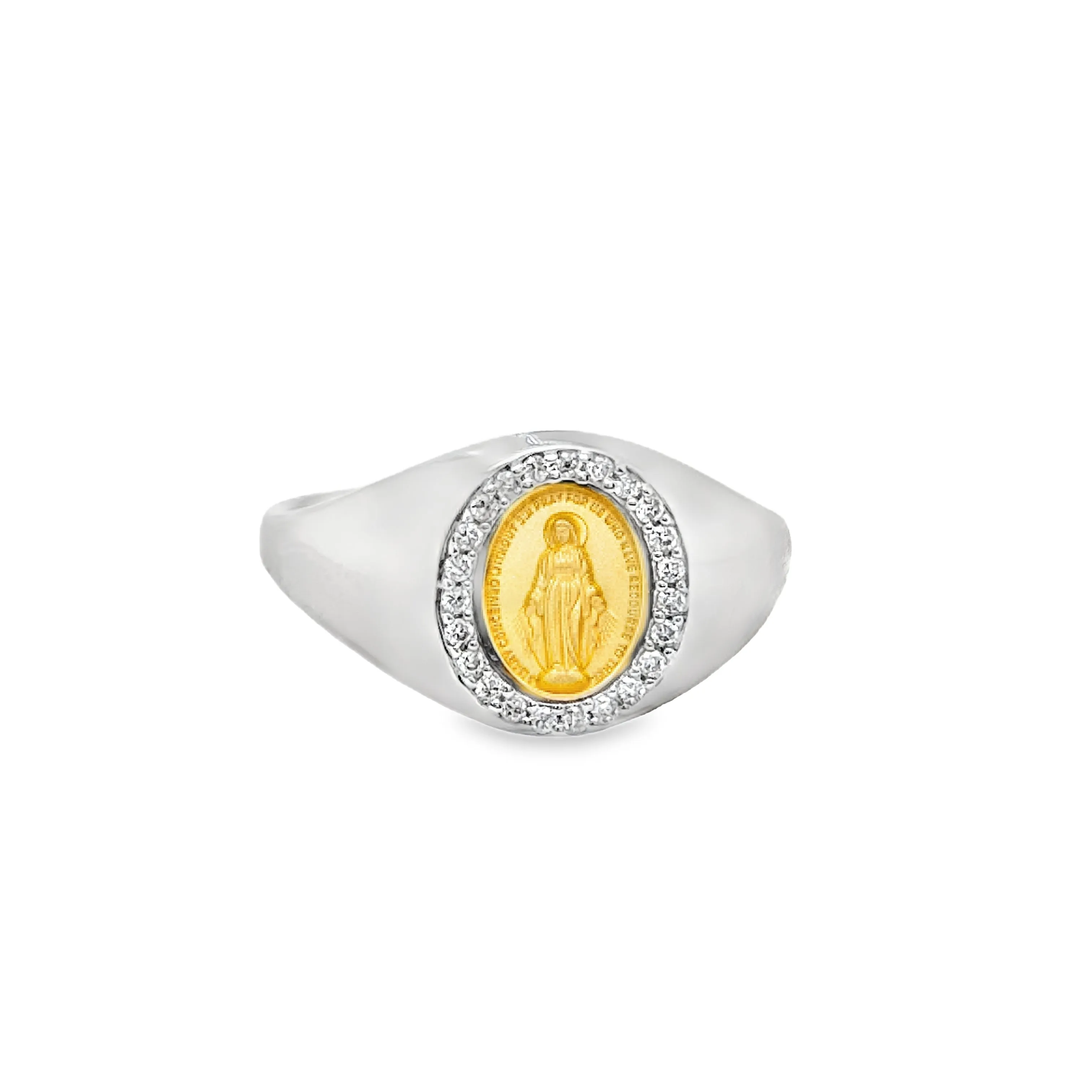 Dainty Mini Diamond Miraculous Medal Signet Ring