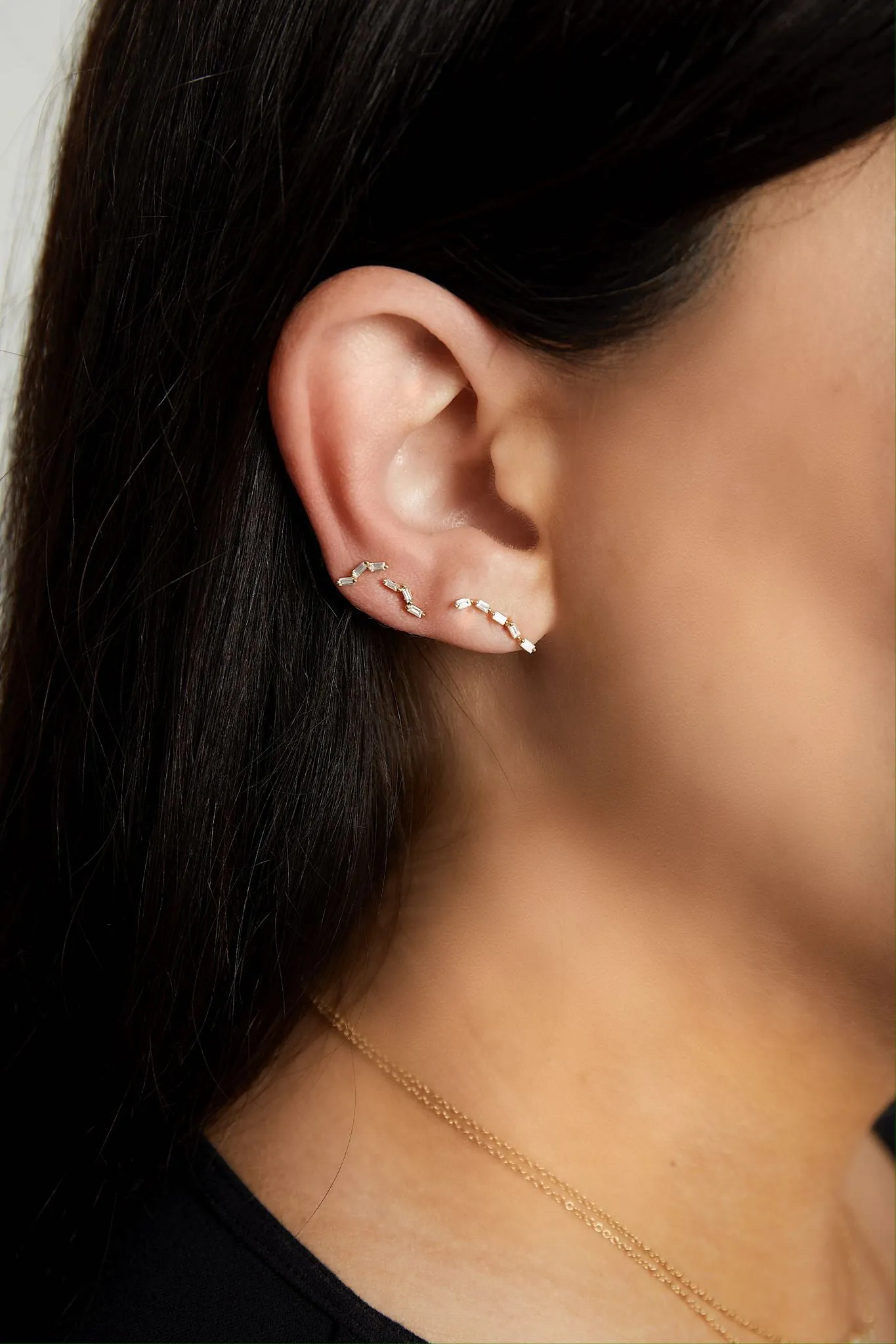 Delicate Baguette Diamond Ear Crawlers