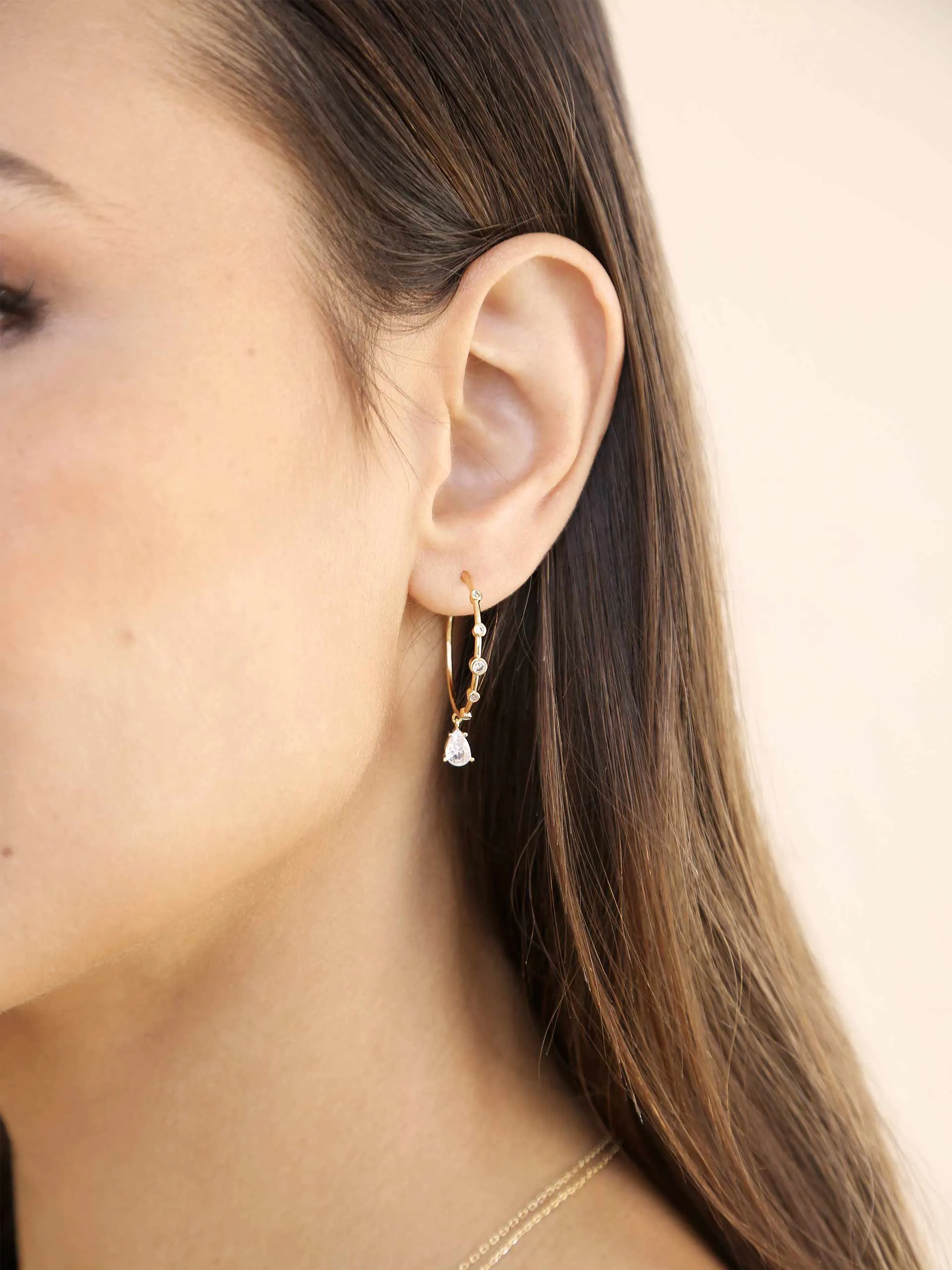 Delicate Crystal Charm Hoop Earrings