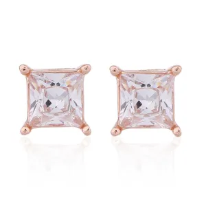 Delicate Ears Square Cubic Zirconia Earring Rose Gold Plating