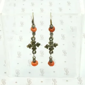 Delicate Ethiopian Brass Silver & Bead Earrings