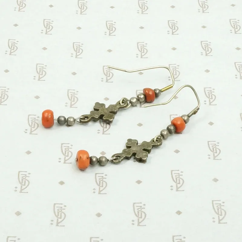 Delicate Ethiopian Brass Silver & Bead Earrings