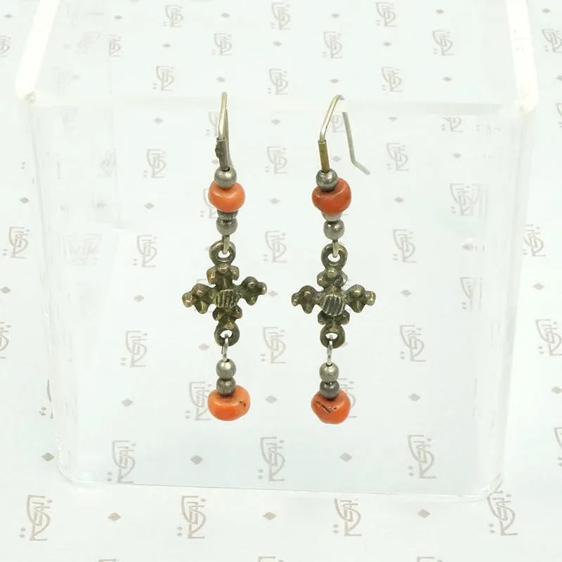 Delicate Ethiopian Brass Silver & Bead Earrings